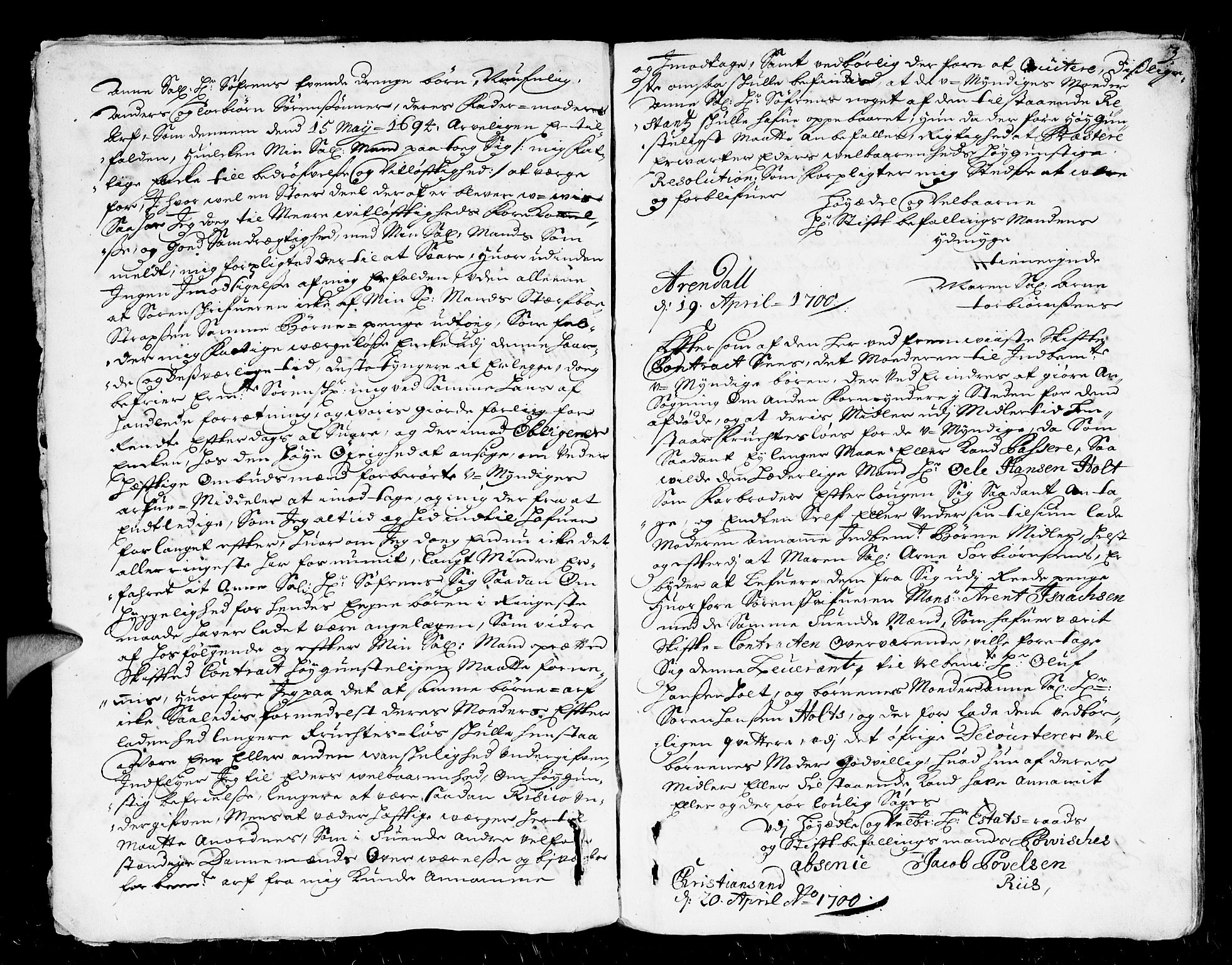 Nedenes sorenskriveri før 1824, AV/SAK-1221-0007/H/Hc/L0003: Skifteprotokoll med register nr 3, 1700-1708, p. 2b-3a