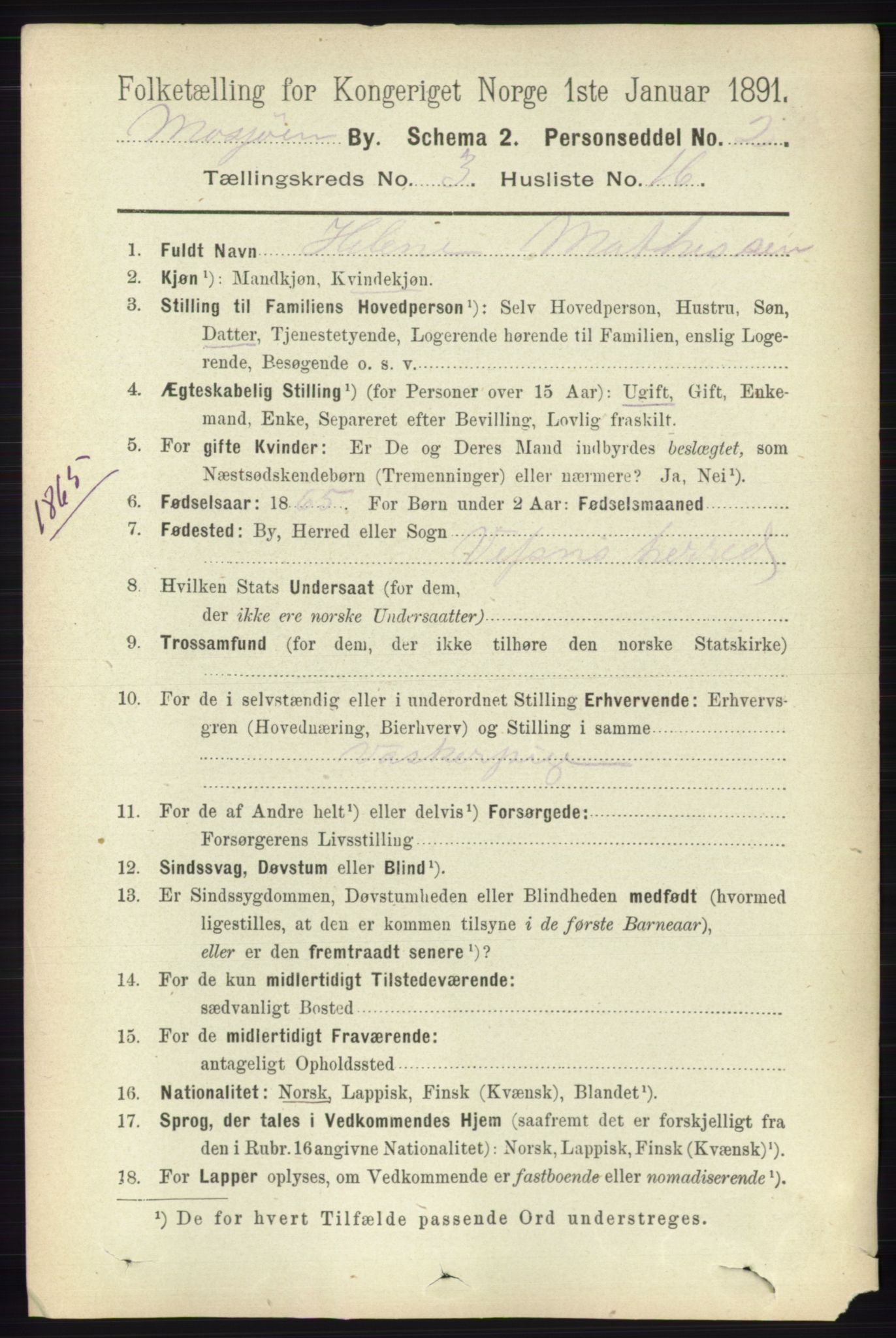 RA, 1891 census for 1802 Mosjøen, 1891, p. 1381