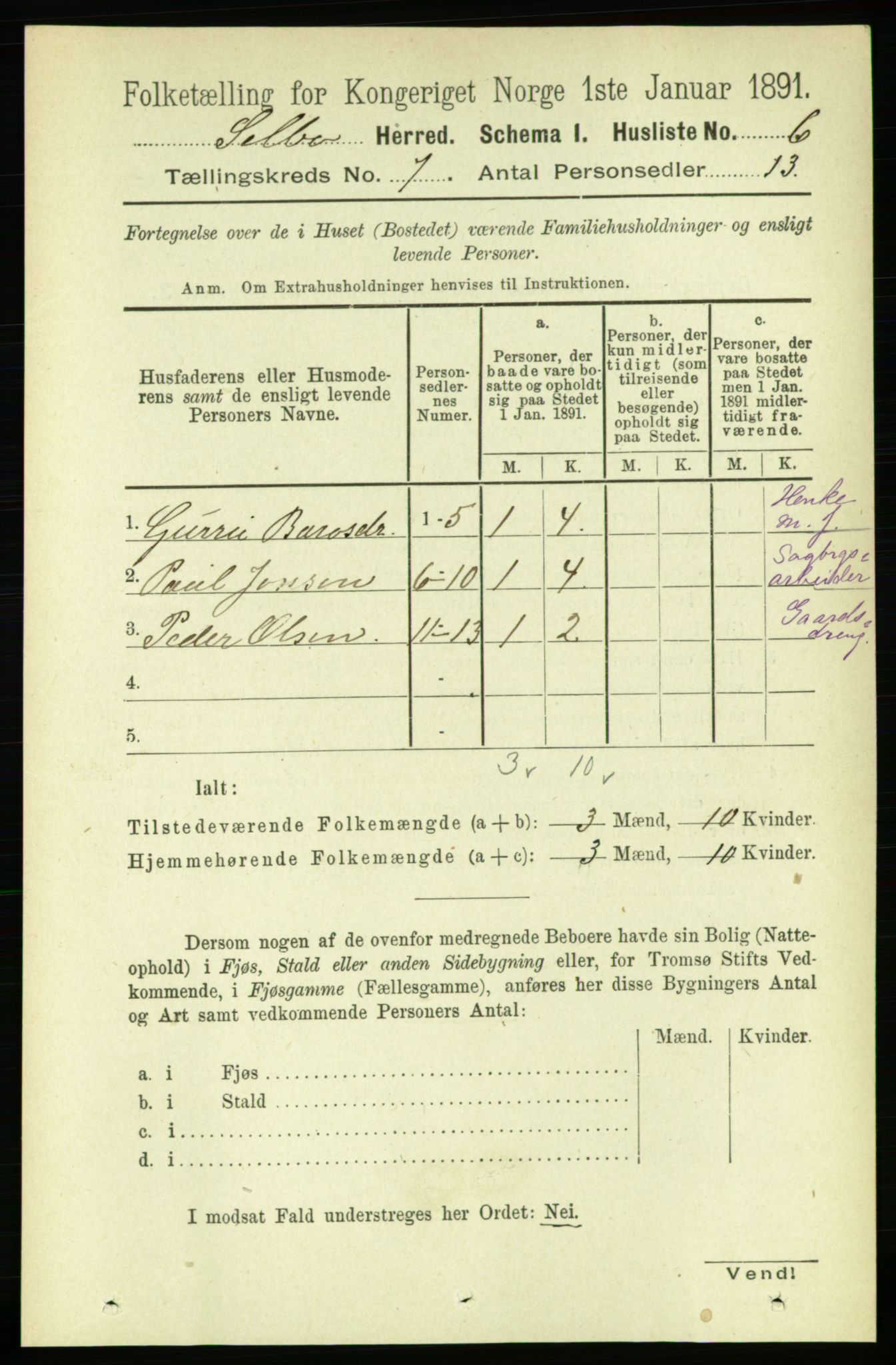 RA, 1891 census for 1664 Selbu, 1891, p. 2526