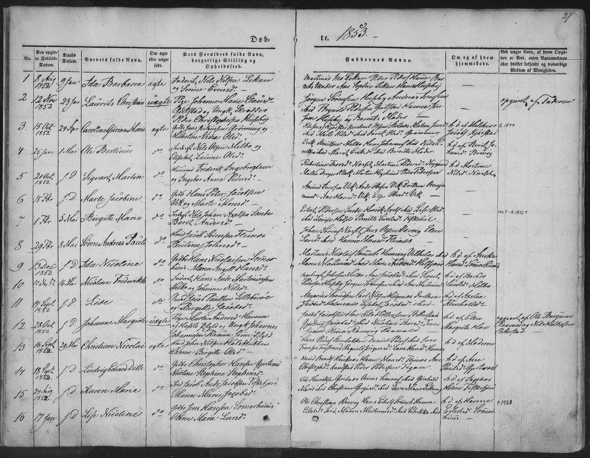 Ministerialprotokoller, klokkerbøker og fødselsregistre - Nordland, SAT/A-1459/888/L1241: Parish register (official) no. 888A07, 1849-1869, p. 27