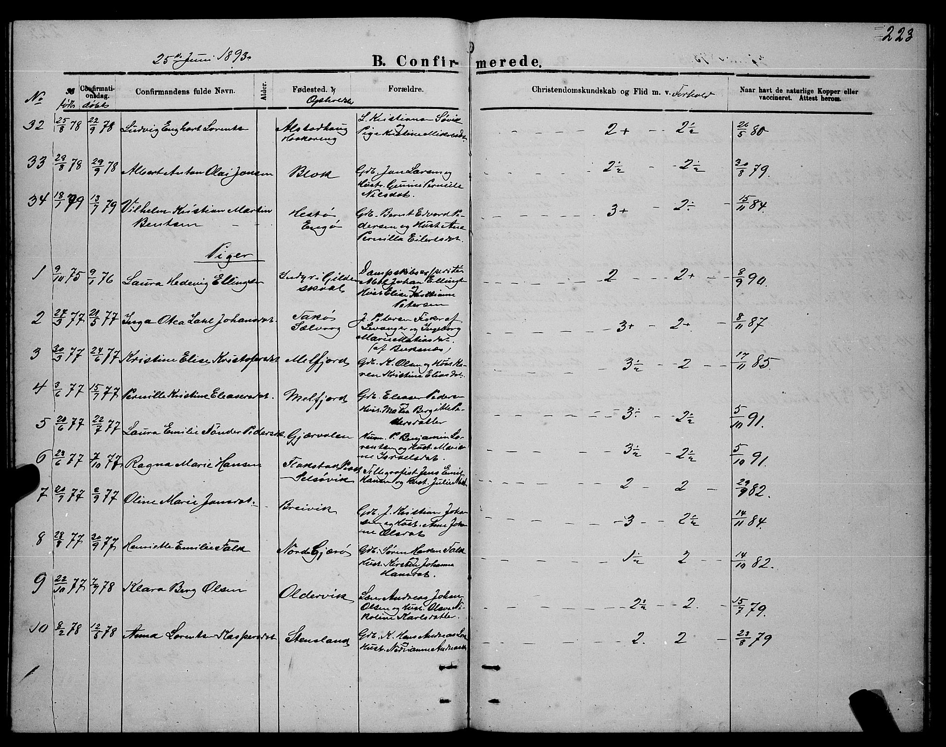 Ministerialprotokoller, klokkerbøker og fødselsregistre - Nordland, AV/SAT-A-1459/841/L0620: Parish register (copy) no. 841C04, 1877-1896, p. 223