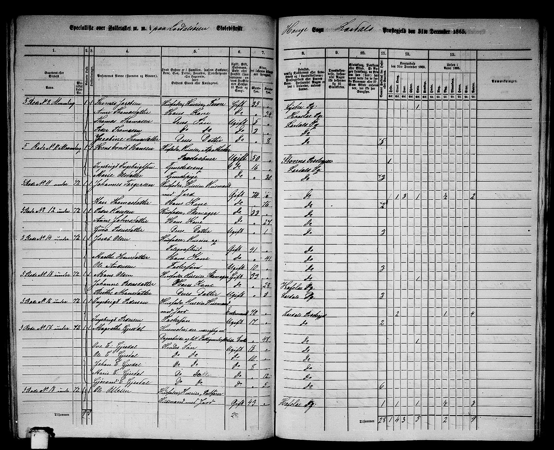 RA, 1865 census for Lærdal, 1865, p. 150