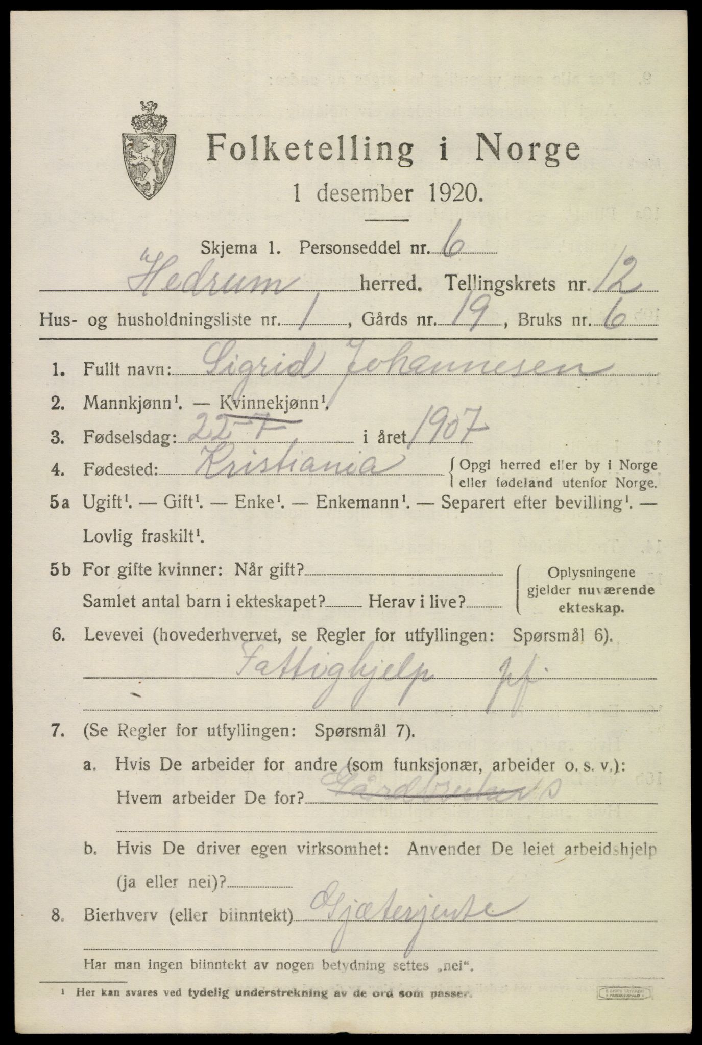 SAKO, 1920 census for Hedrum, 1920, p. 8031