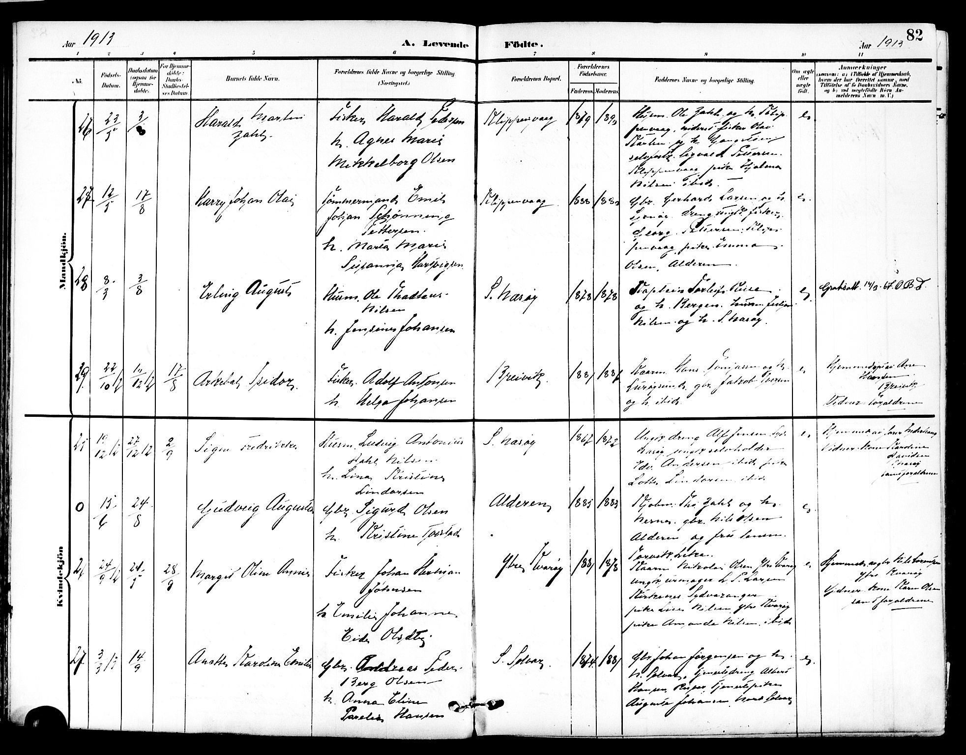 Ministerialprotokoller, klokkerbøker og fødselsregistre - Nordland, AV/SAT-A-1459/839/L0569: Parish register (official) no. 839A06, 1903-1922, p. 82