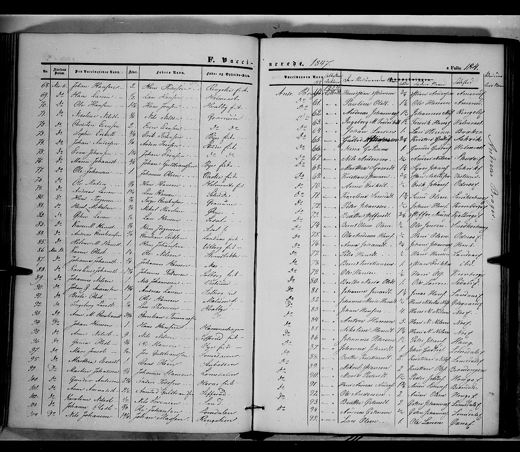 Land prestekontor, SAH/PREST-120/H/Ha/Haa/L0009: Parish register (official) no. 9, 1847-1859, p. 184