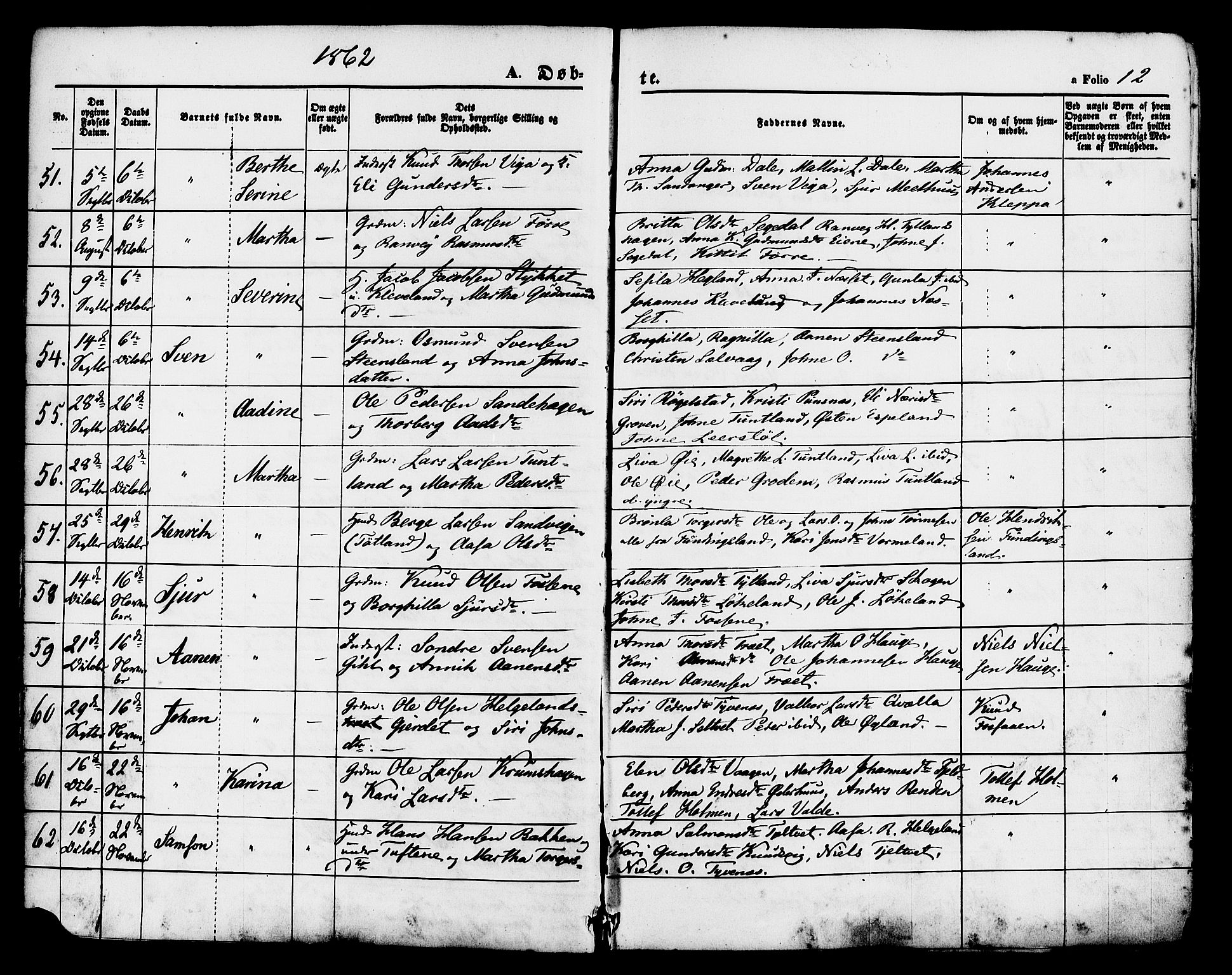 Hjelmeland sokneprestkontor, AV/SAST-A-101843/01/IV/L0011: Parish register (official) no. A 11, 1861-1878, p. 12