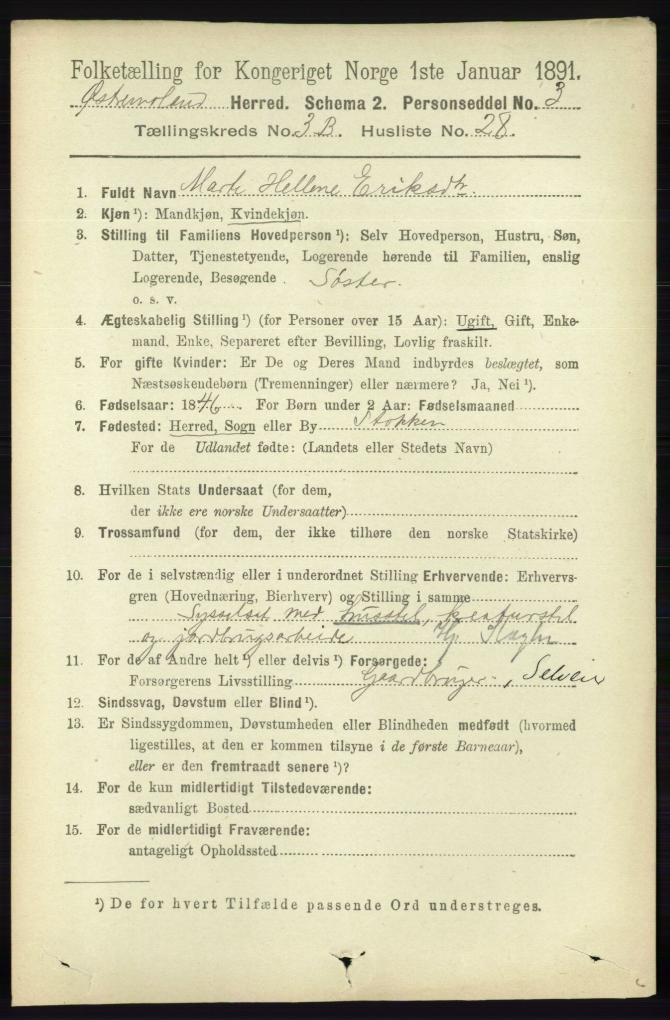 RA, 1891 census for 0918 Austre Moland, 1891, p. 1893