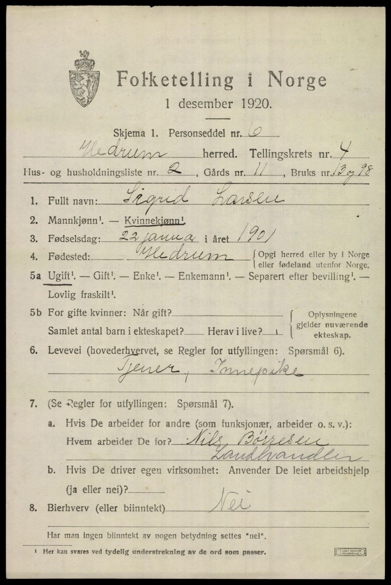 SAKO, 1920 census for Hedrum, 1920, p. 4025