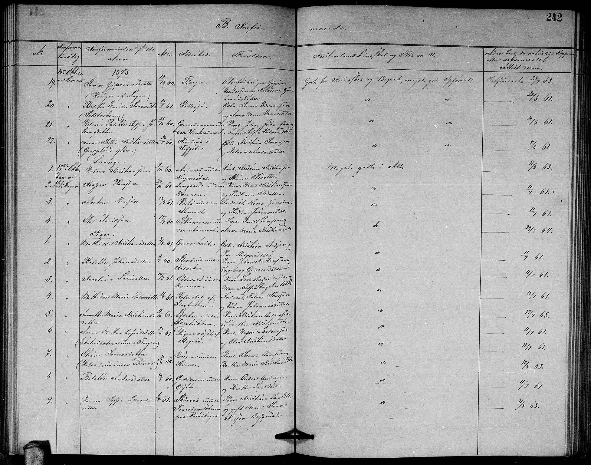 Høland prestekontor Kirkebøker, AV/SAO-A-10346a/G/Ga/L0006: Parish register (copy) no. I 6, 1869-1879, p. 242