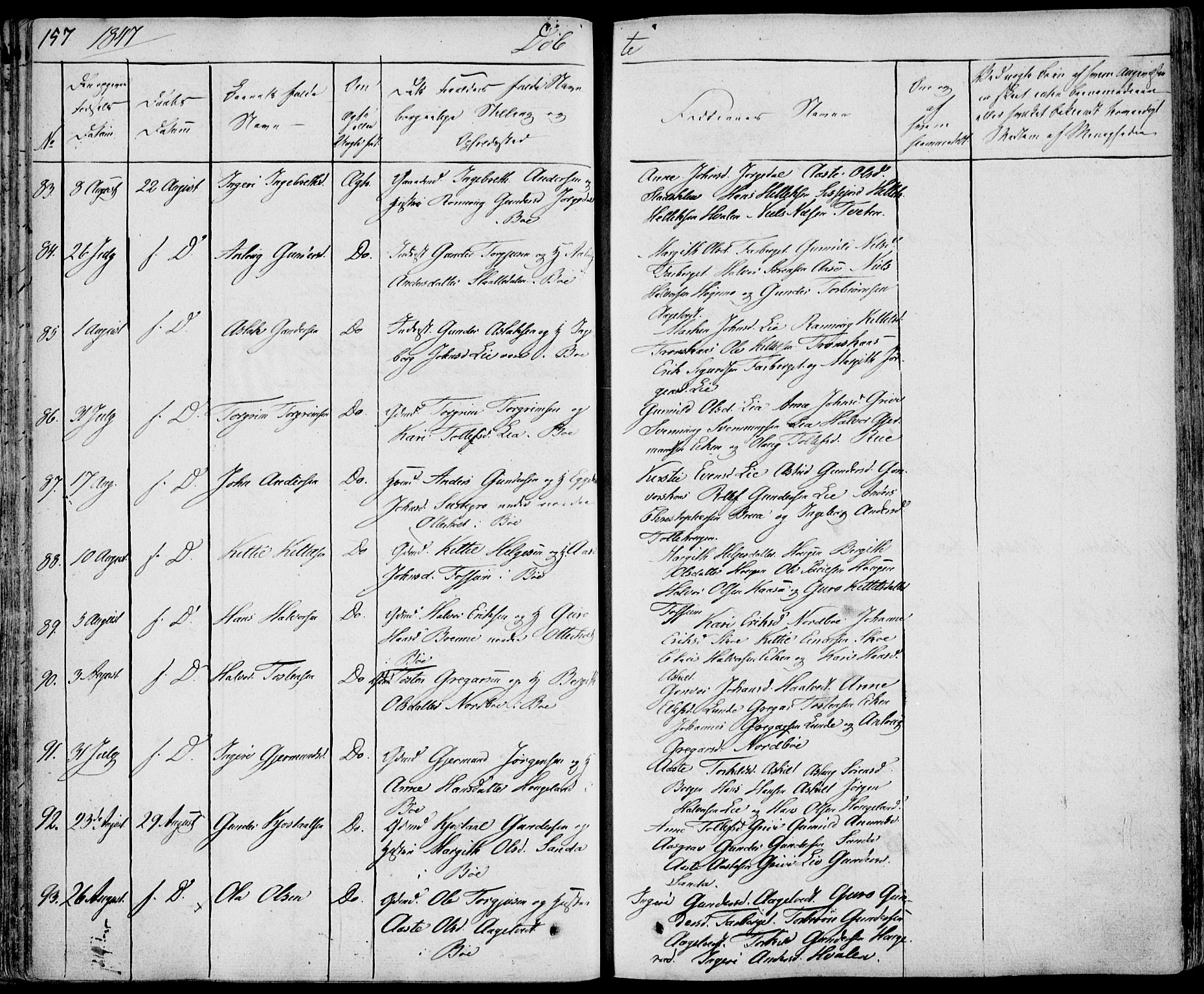 Bø kirkebøker, SAKO/A-257/F/Fa/L0007: Parish register (official) no. 7, 1831-1848, p. 157