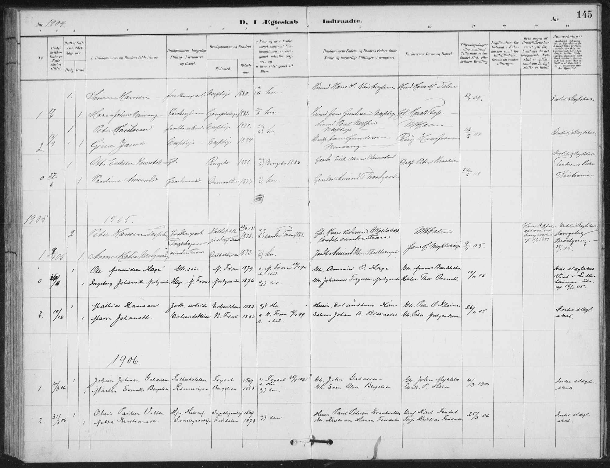 Vestre Gausdal prestekontor, SAH/PREST-094/H/Ha/Hab/L0004: Parish register (copy) no. 4, 1898-1939, p. 145