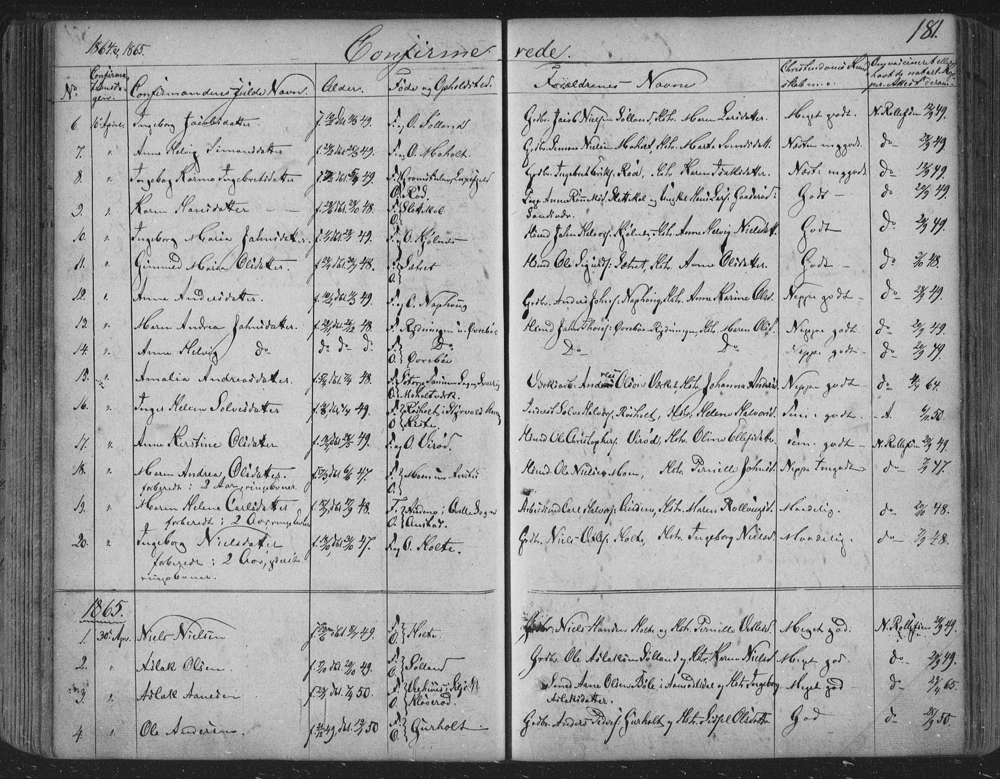 Siljan kirkebøker, SAKO/A-300/F/Fa/L0001: Parish register (official) no. 1, 1831-1870, p. 181