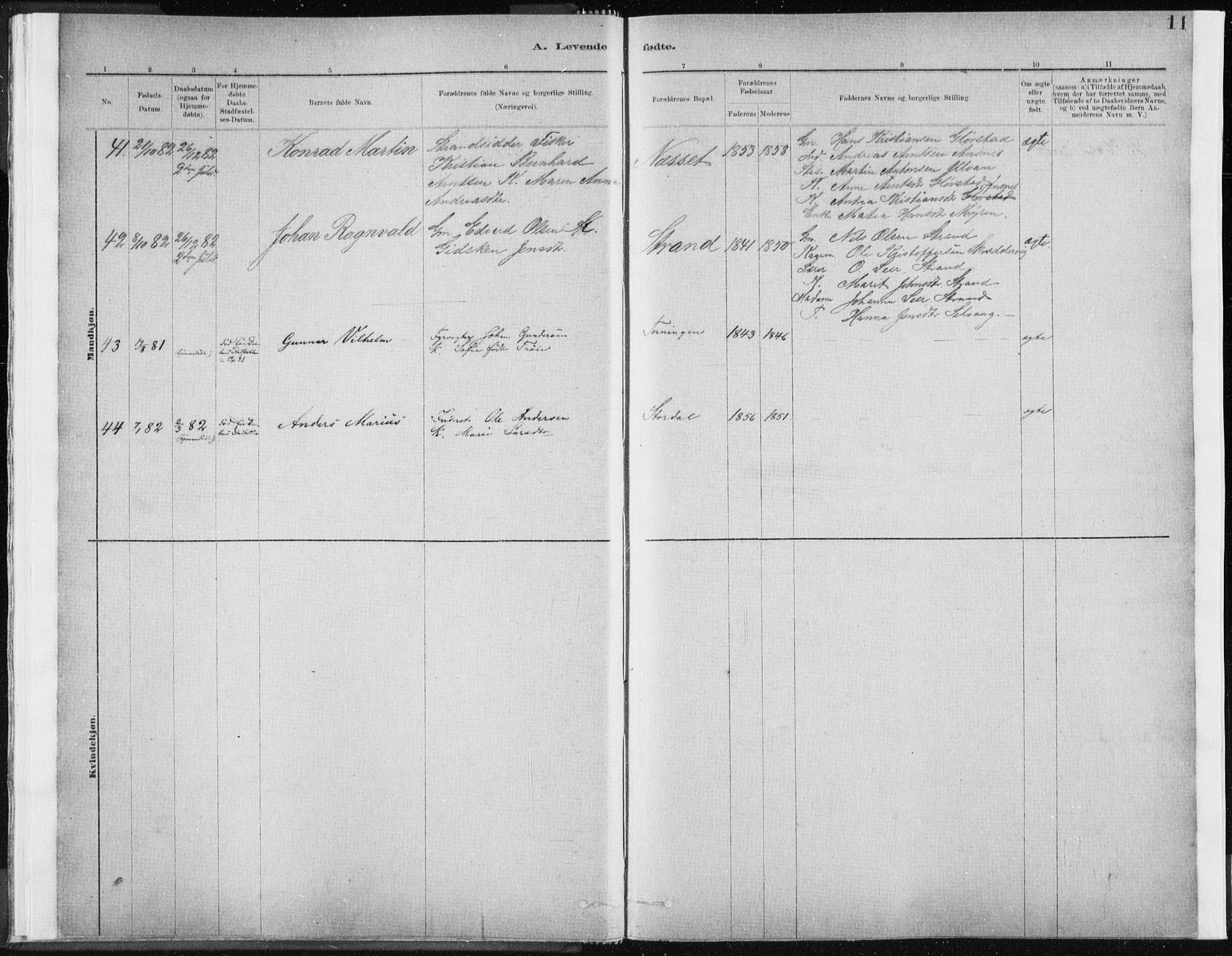 Ministerialprotokoller, klokkerbøker og fødselsregistre - Sør-Trøndelag, SAT/A-1456/637/L0558: Parish register (official) no. 637A01, 1882-1899, p. 11