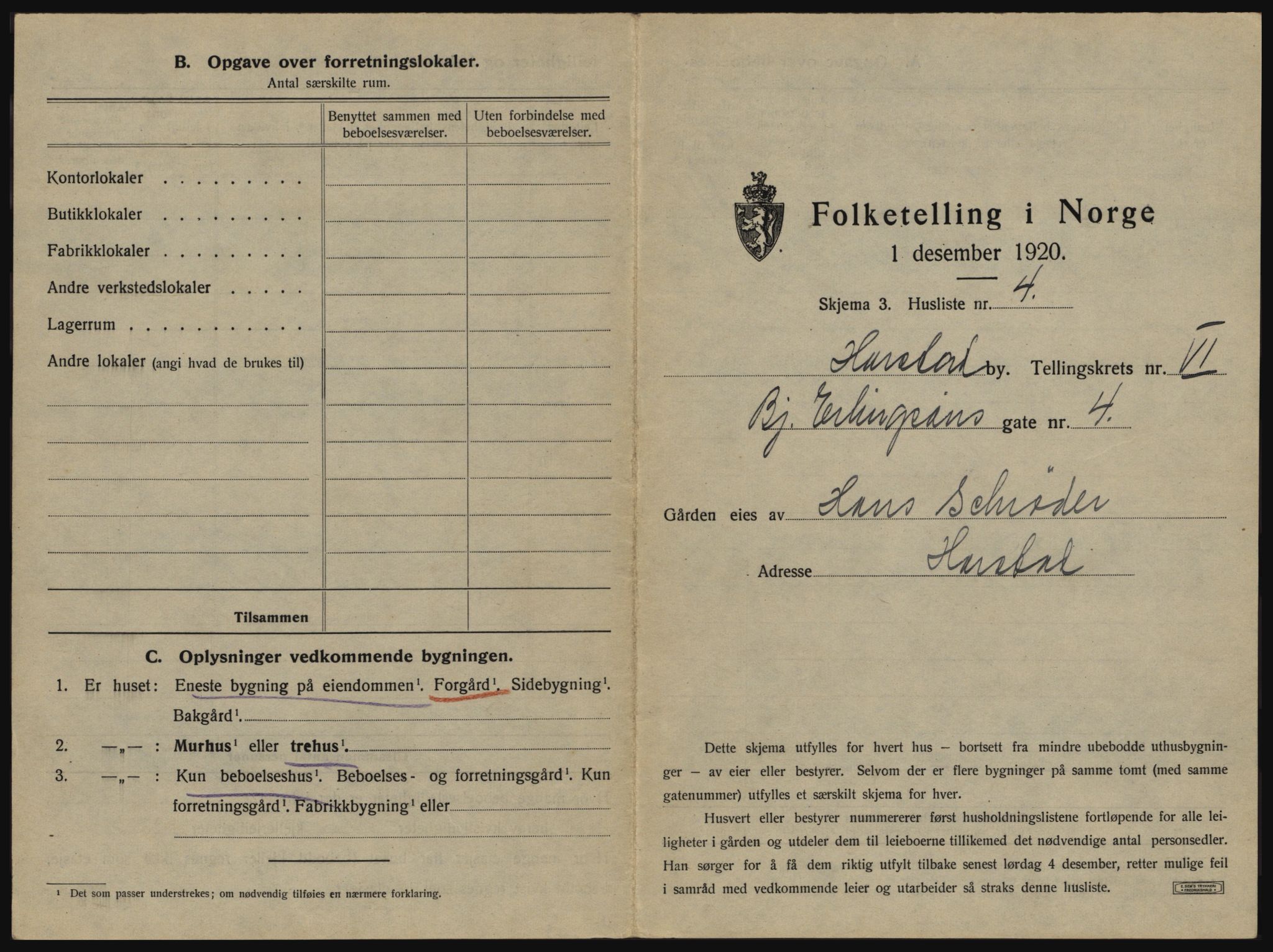 SATØ, 1920 census for Harstad, 1920, p. 625