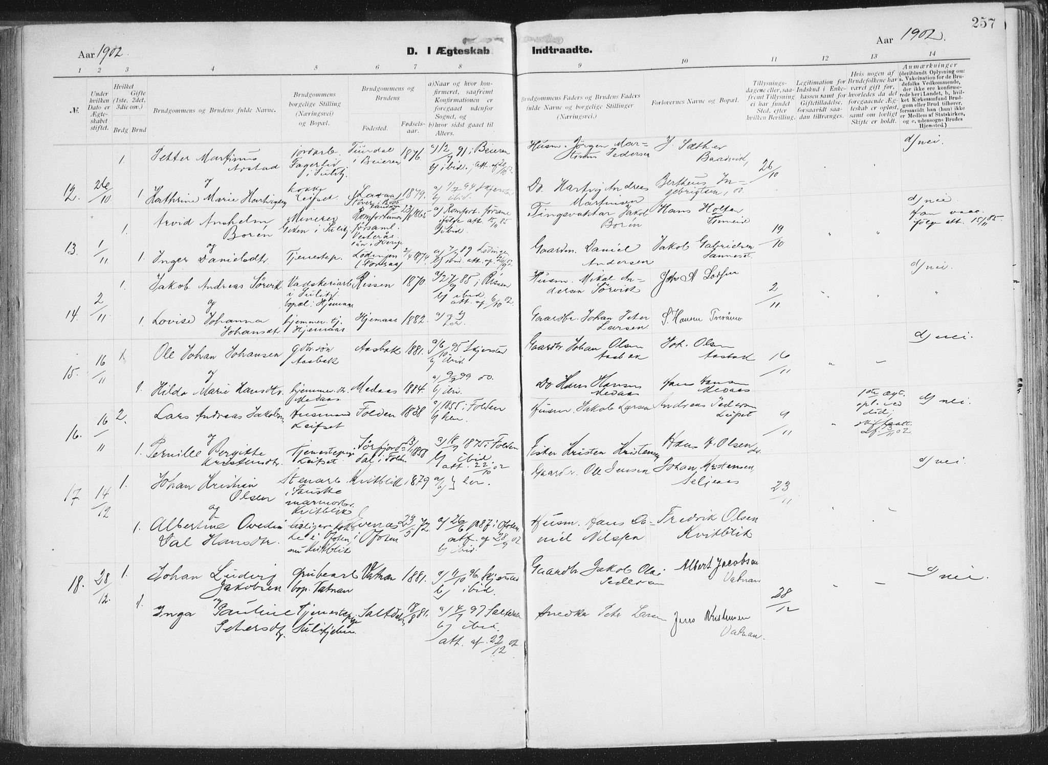 Ministerialprotokoller, klokkerbøker og fødselsregistre - Nordland, AV/SAT-A-1459/849/L0696: Parish register (official) no. 849A08, 1898-1910, p. 257