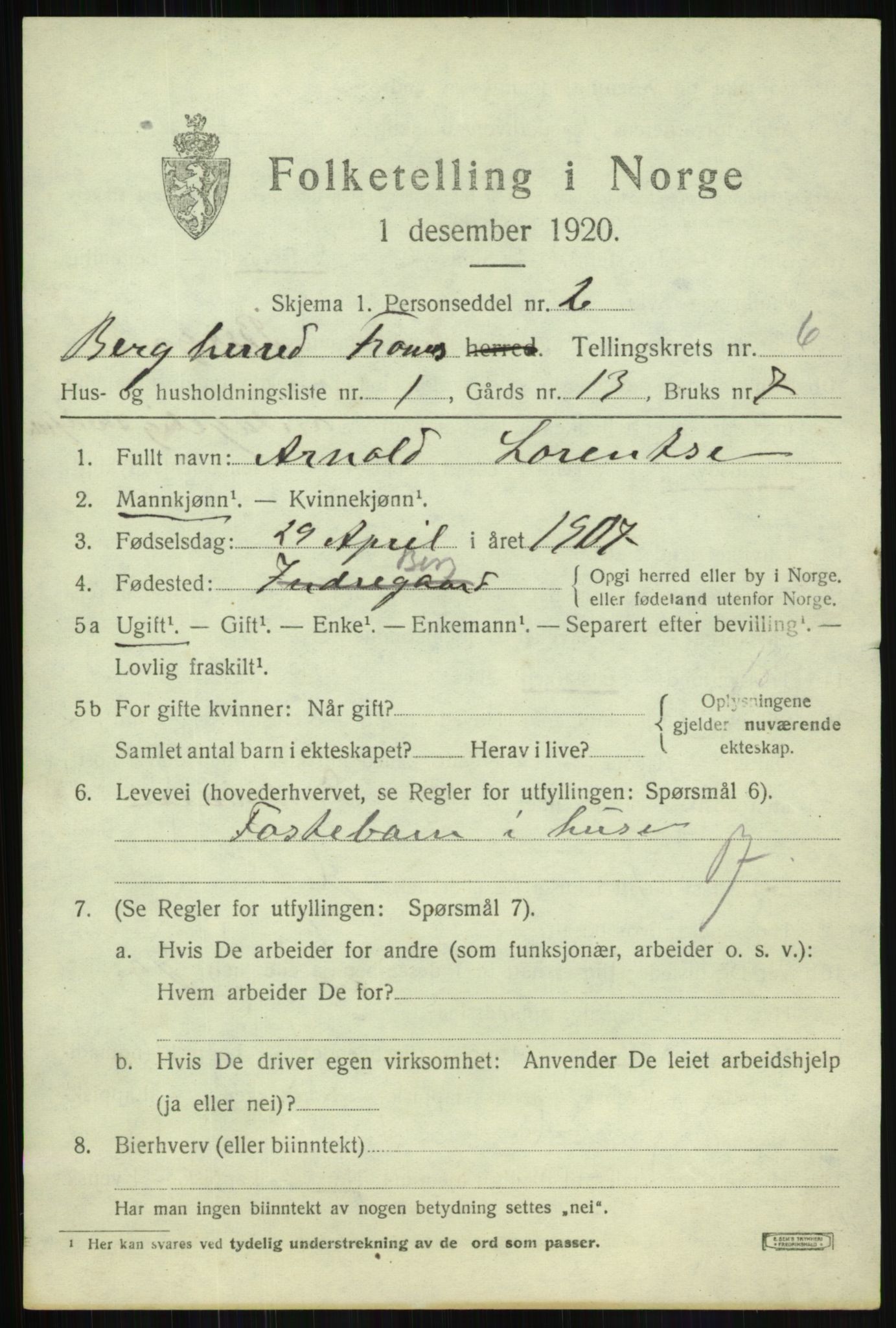 SATØ, 1920 census for Berg, 1920, p. 2055