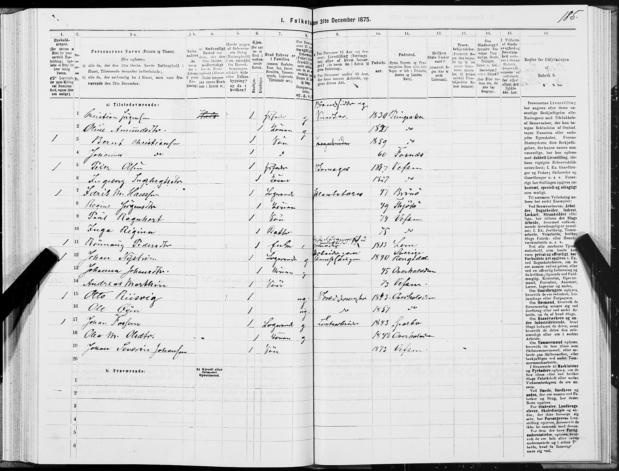 SAT, 1875 census for 1824L Vefsn/Vefsn, 1875, p. 2185