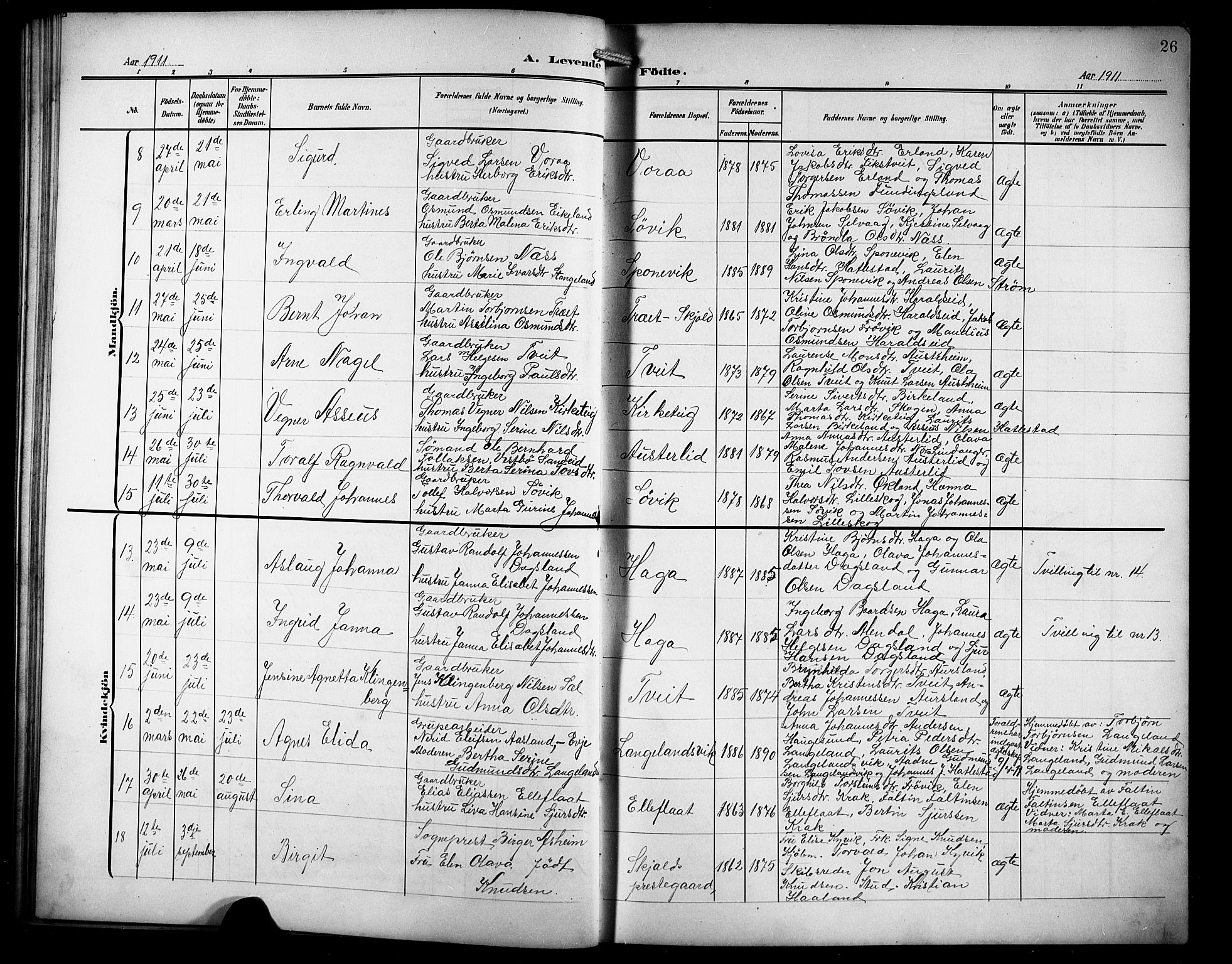 Skjold sokneprestkontor, AV/SAST-A-101847/H/Ha/Hab/L0008: Parish register (copy) no. B 8, 1906-1920, p. 26