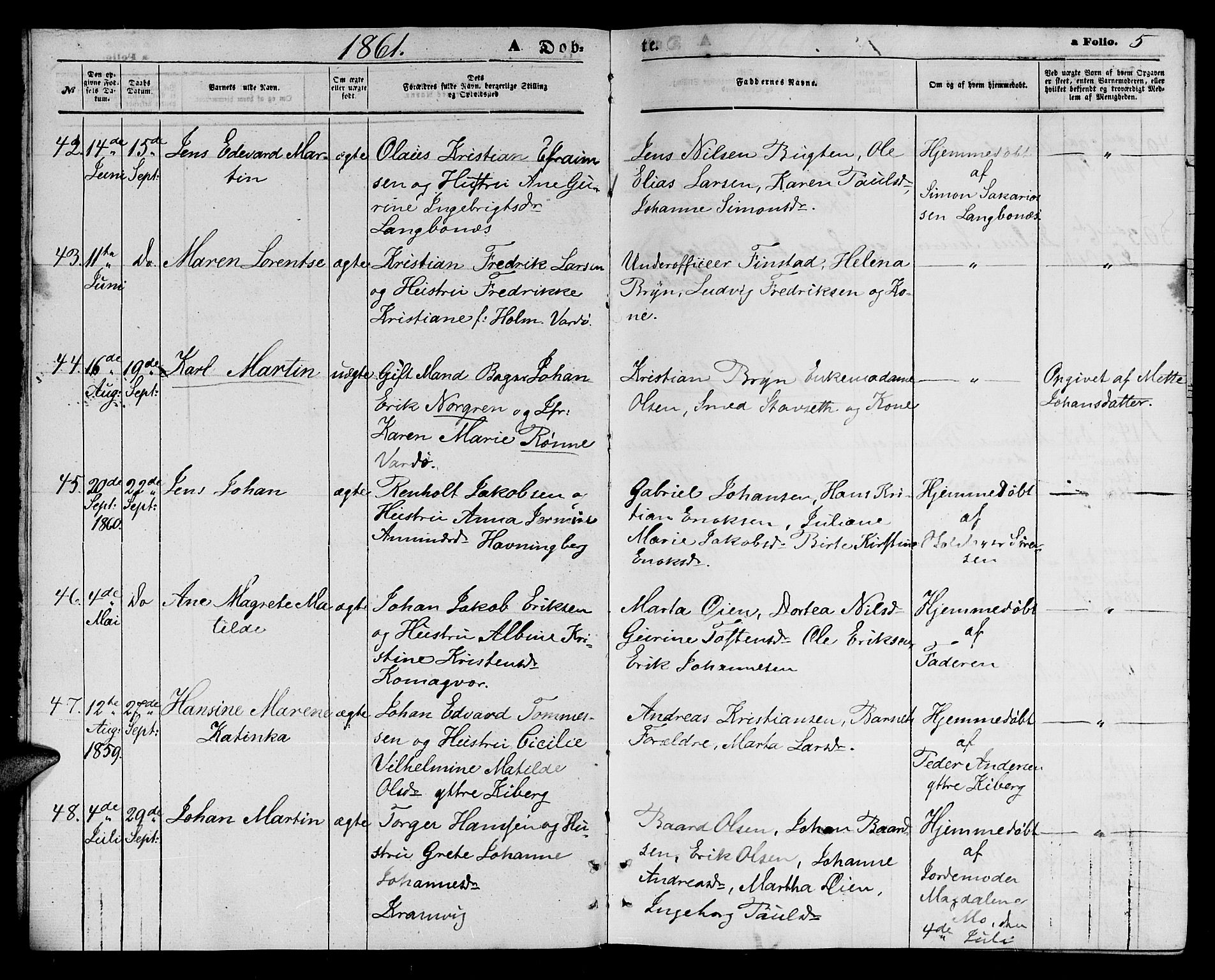 Vardø sokneprestkontor, SATØ/S-1332/H/Hb/L0002klokker: Parish register (copy) no. 2, 1861-1870, p. 5