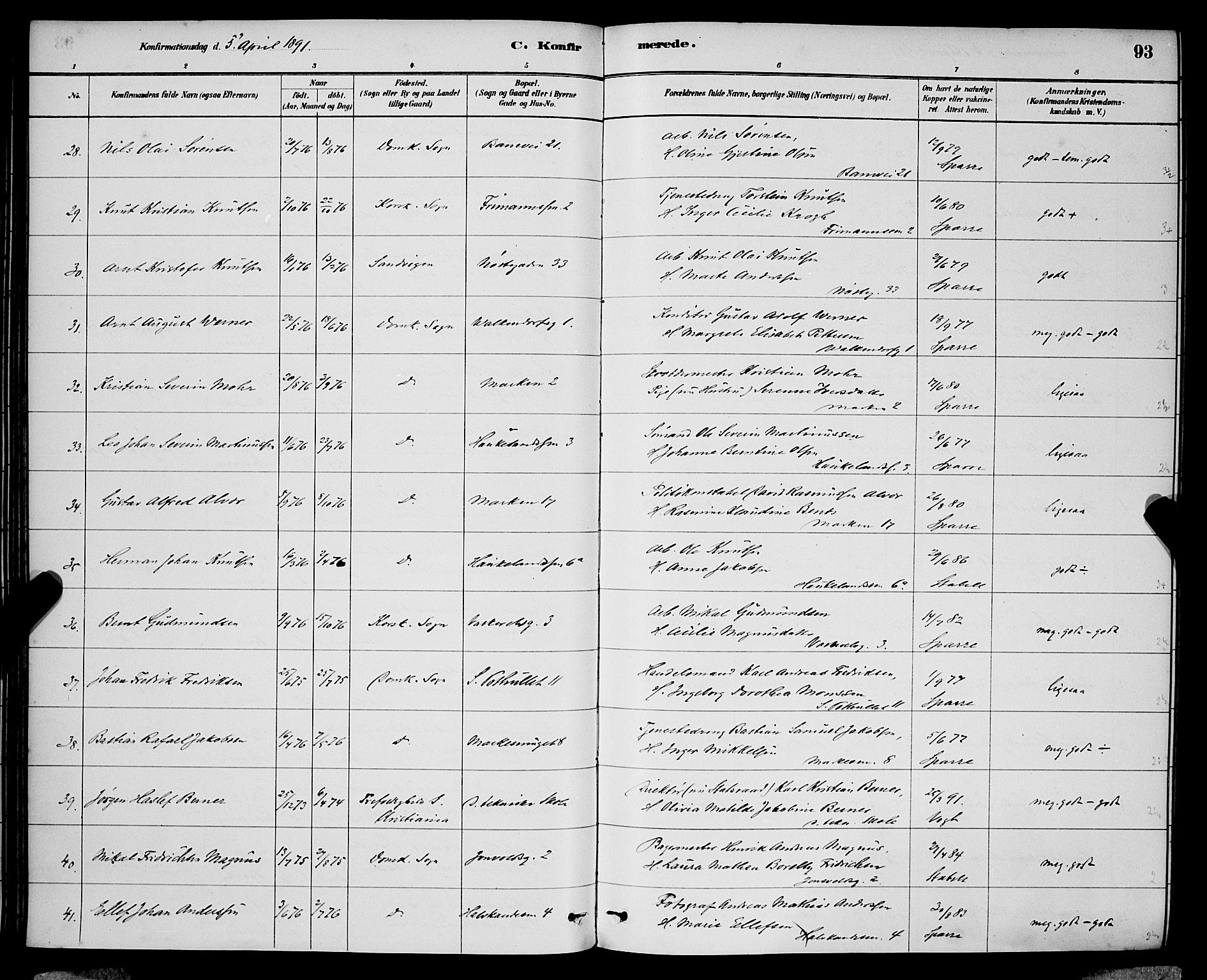 Domkirken sokneprestembete, AV/SAB-A-74801/H/Hab/L0024: Parish register (copy) no. C 4, 1880-1899, p. 93