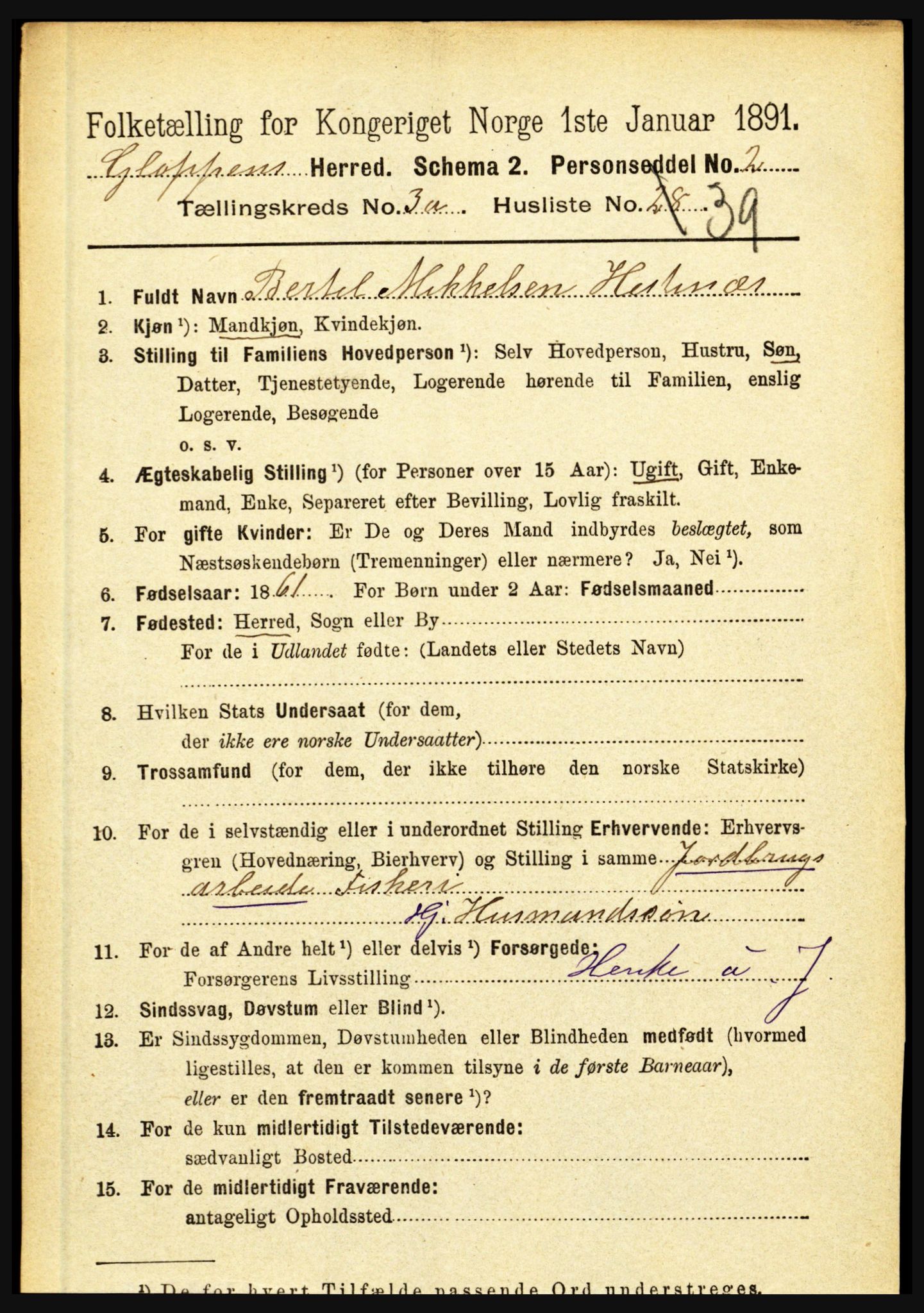 RA, 1891 census for 1445 Gloppen, 1891, p. 1414