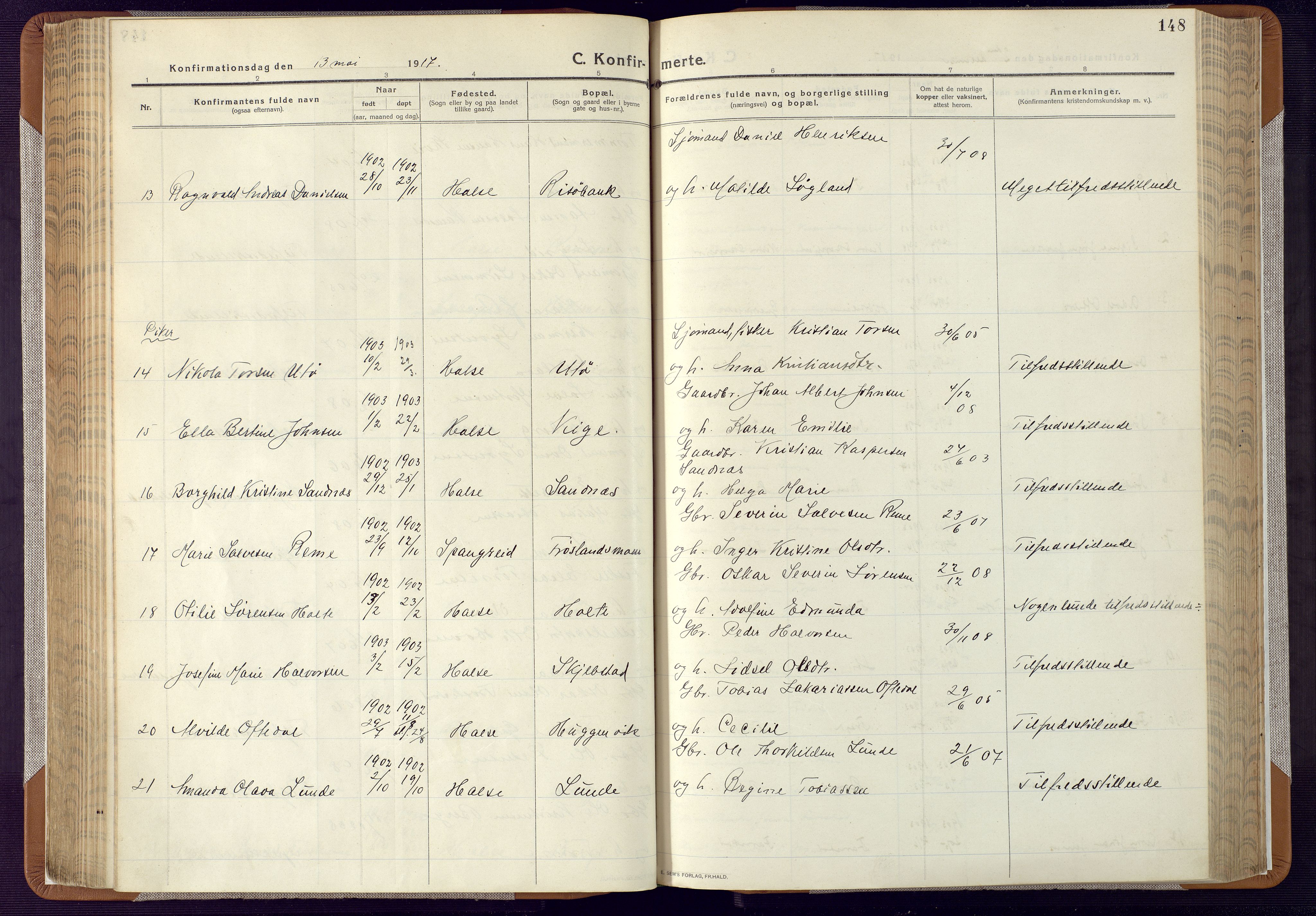 Mandal sokneprestkontor, AV/SAK-1111-0030/F/Fa/Faa/L0022: Parish register (official) no. A 22, 1913-1925, p. 148