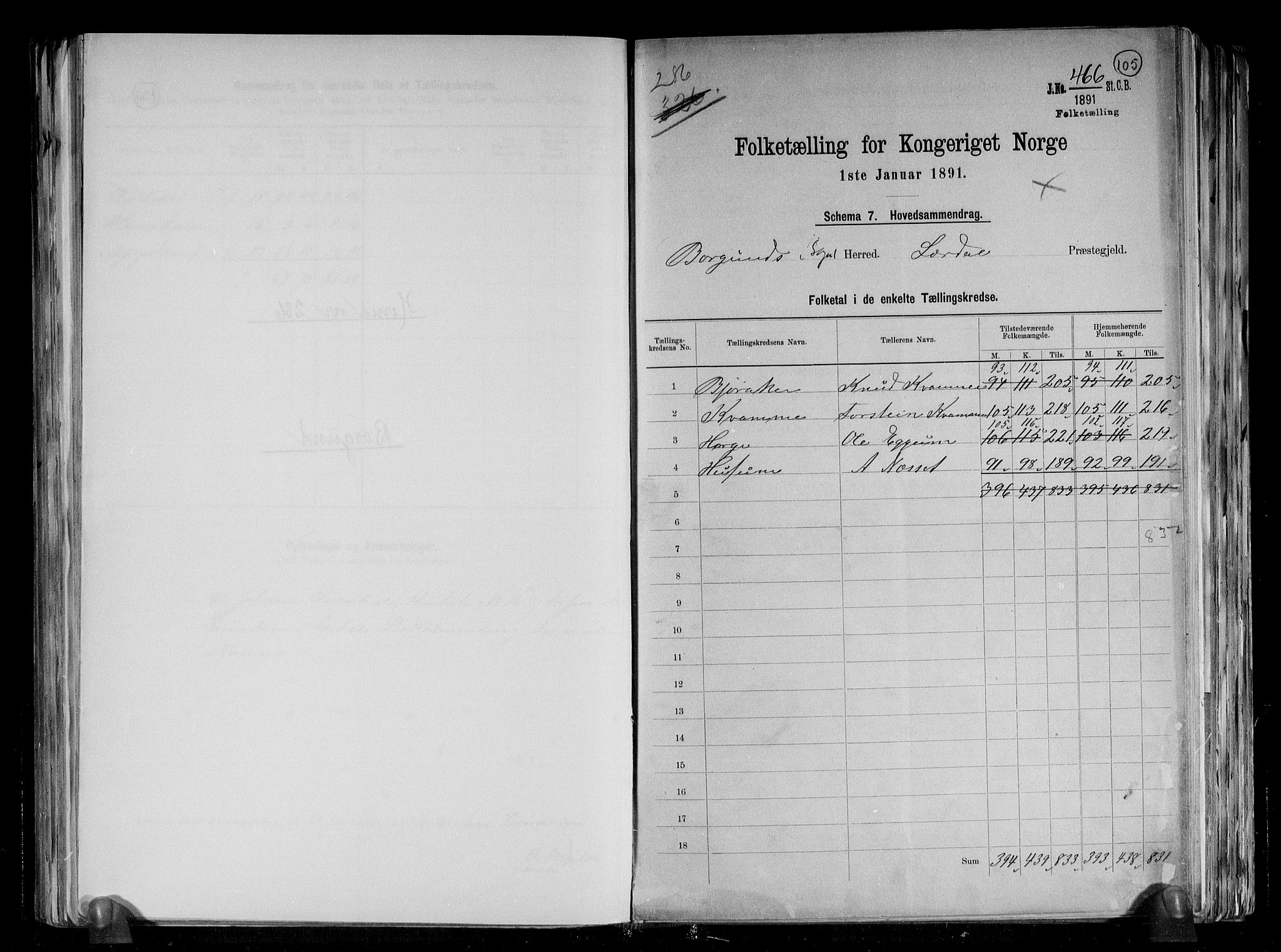 RA, 1891 census for 1423 Borgund, 1891, p. 2