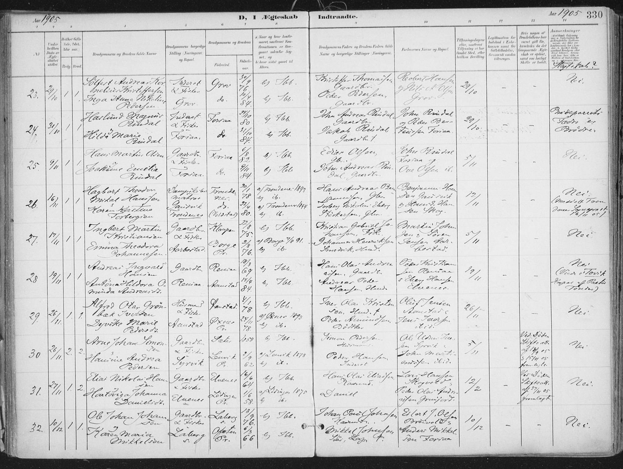 Ibestad sokneprestembete, SATØ/S-0077/H/Ha/Haa/L0017kirke: Parish register (official) no. 17, 1901-1914, p. 330