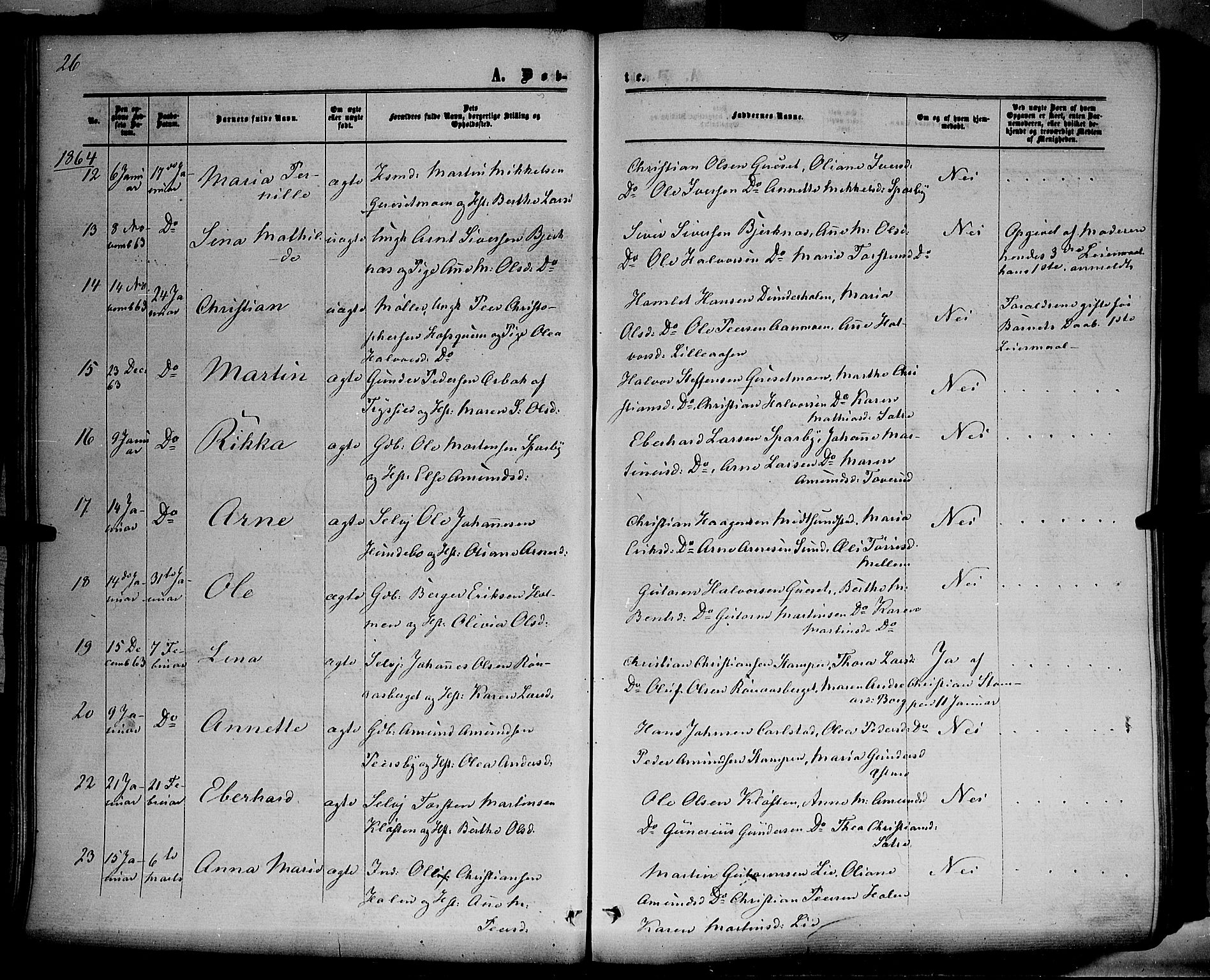 Hof prestekontor, SAH/PREST-038/H/Ha/Haa/L0009: Parish register (official) no. 9, 1862-1877, p. 26