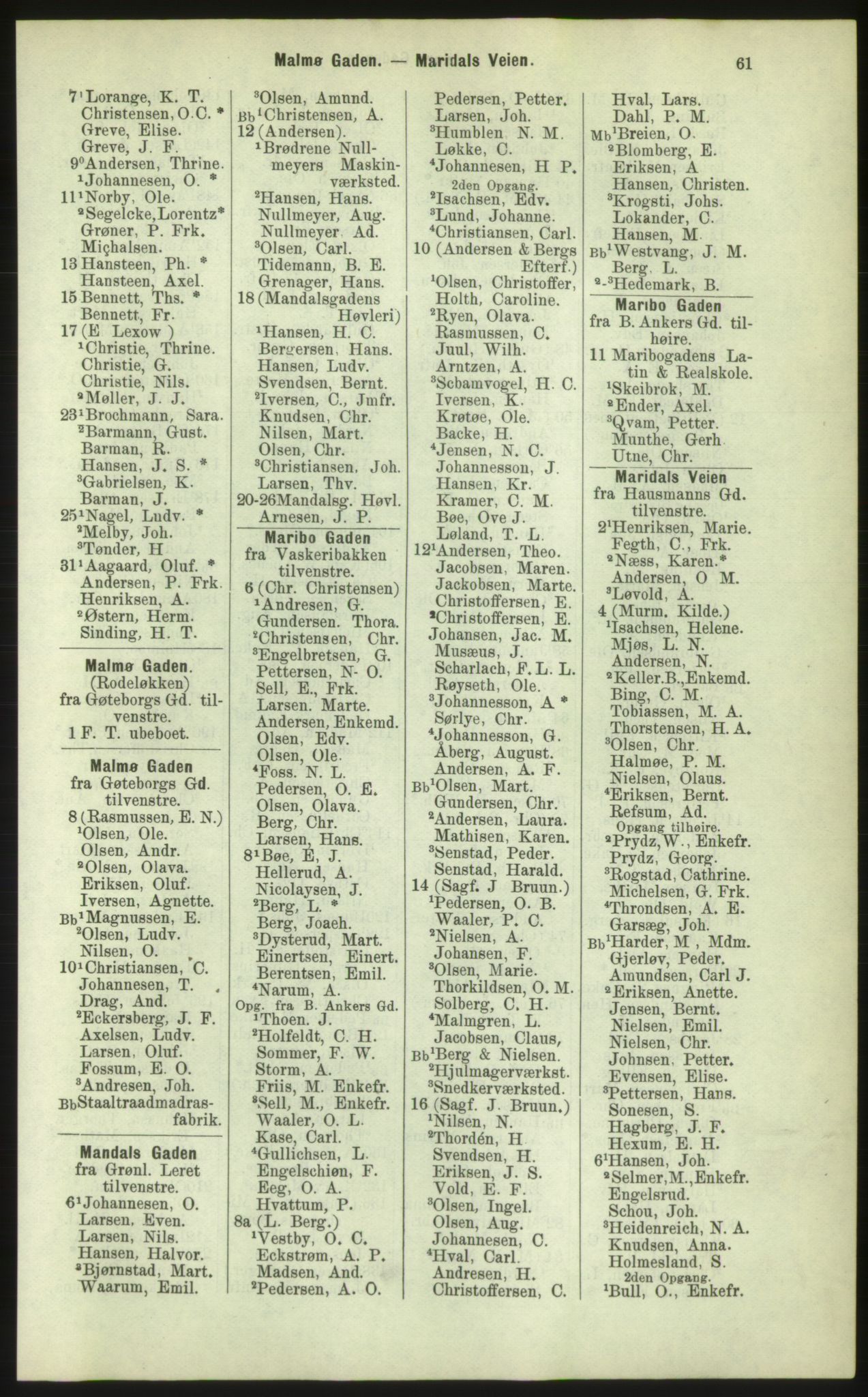 Kristiania/Oslo adressebok, PUBL/-, 1884, p. 61