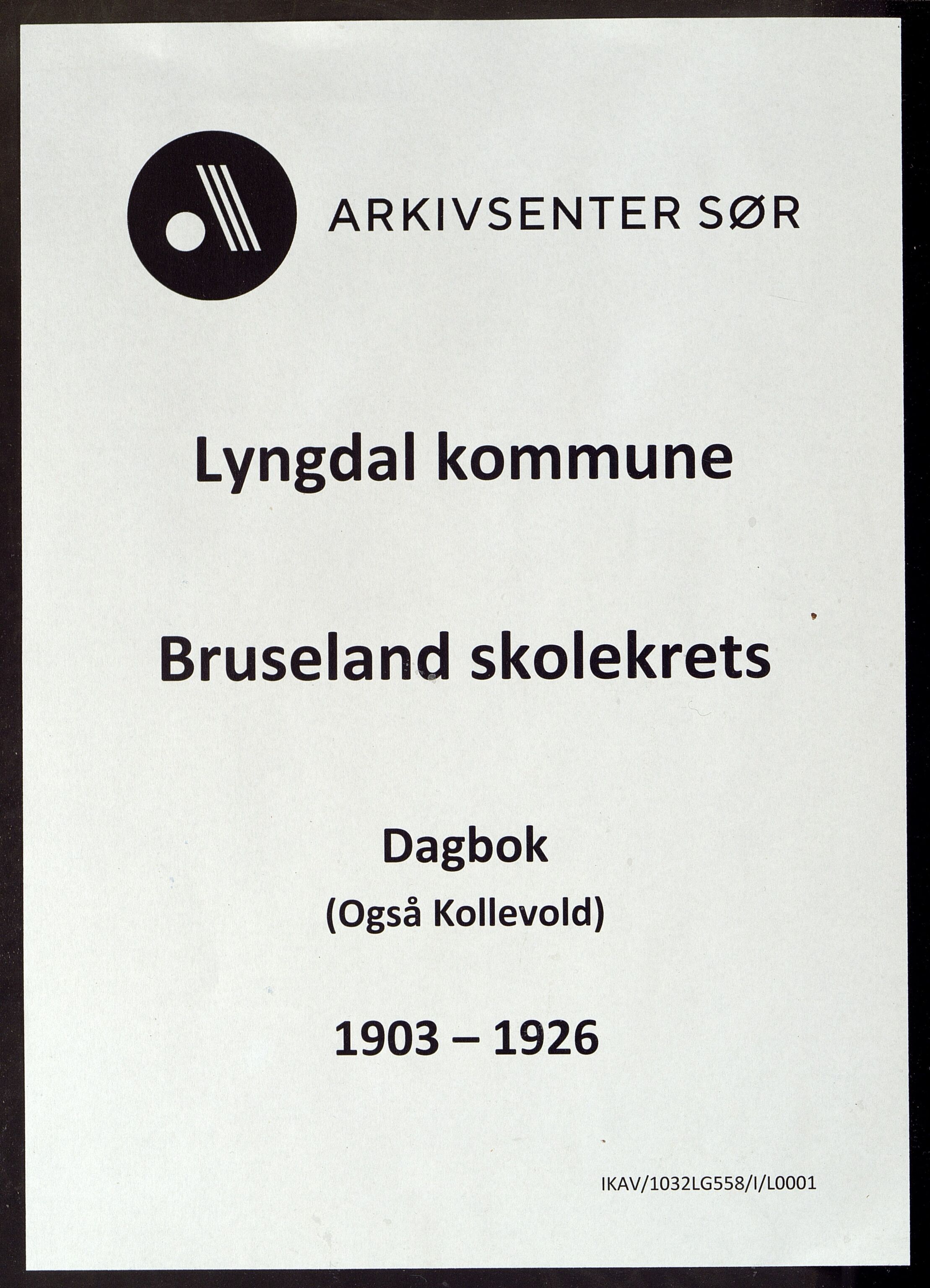 Lyngdal kommune - Bruseland Skolekrets, ARKSOR/1032LG558/I/L0001: Dagbok, 1903-1926