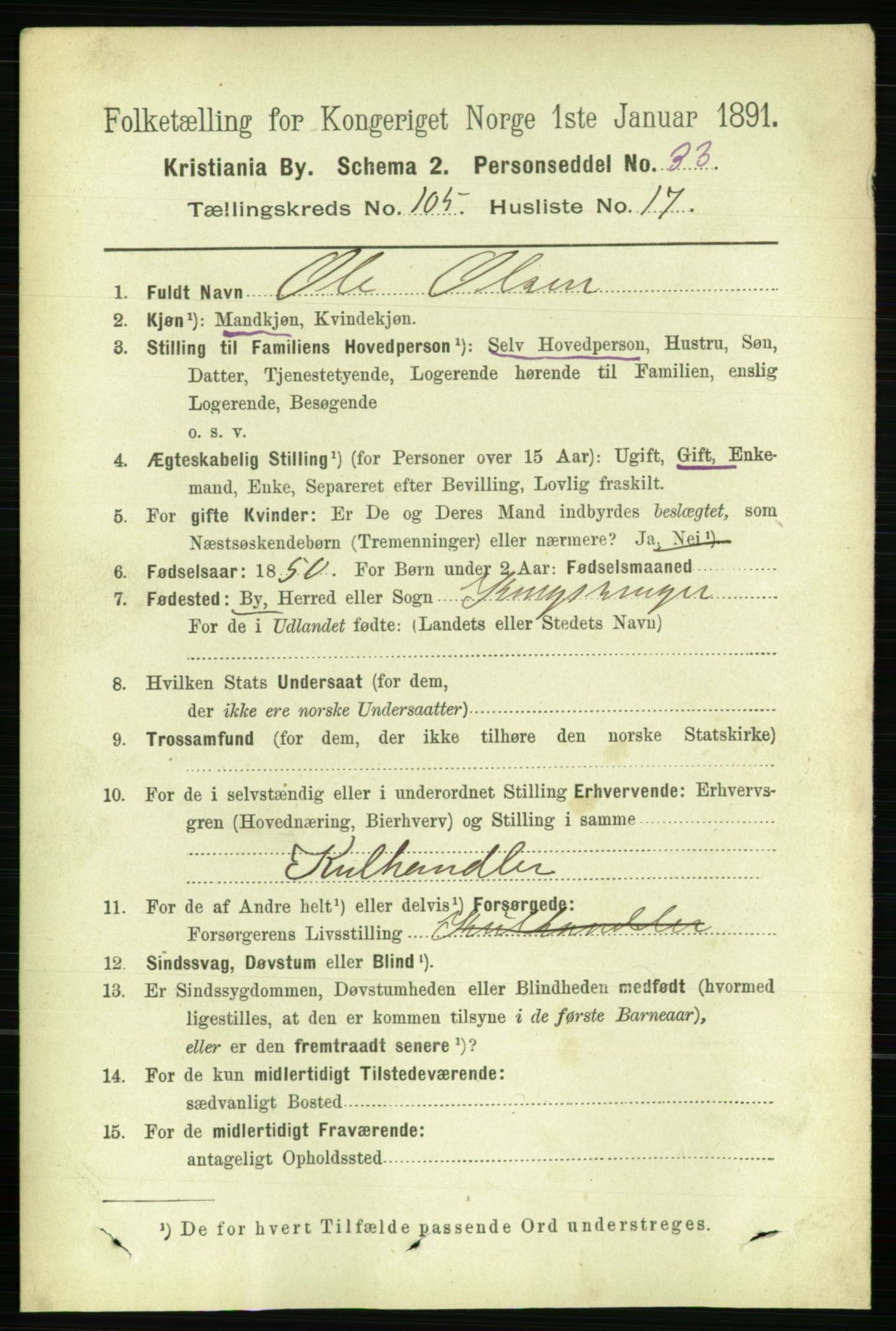 RA, 1891 census for 0301 Kristiania, 1891, p. 53516