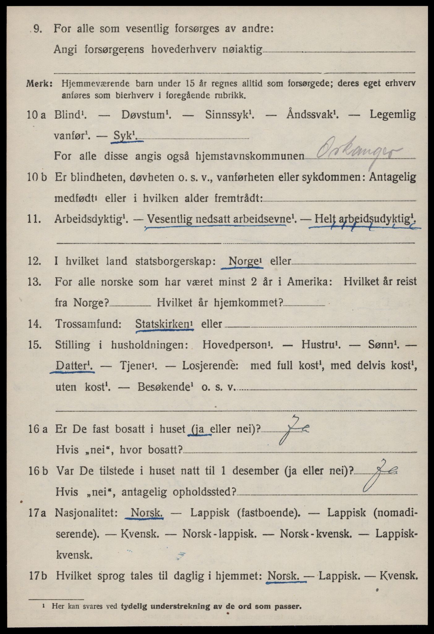 SAT, 1920 census for Orkanger, 1920, p. 3810