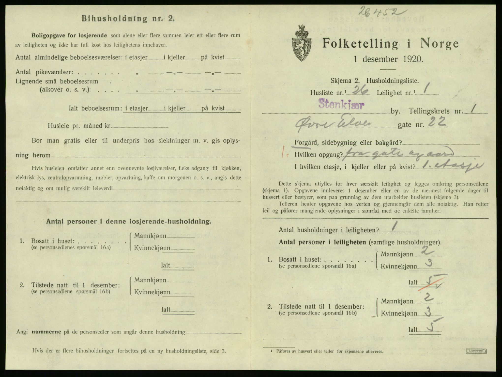 SAT, 1920 census for Steinkjer, 1920, p. 1120