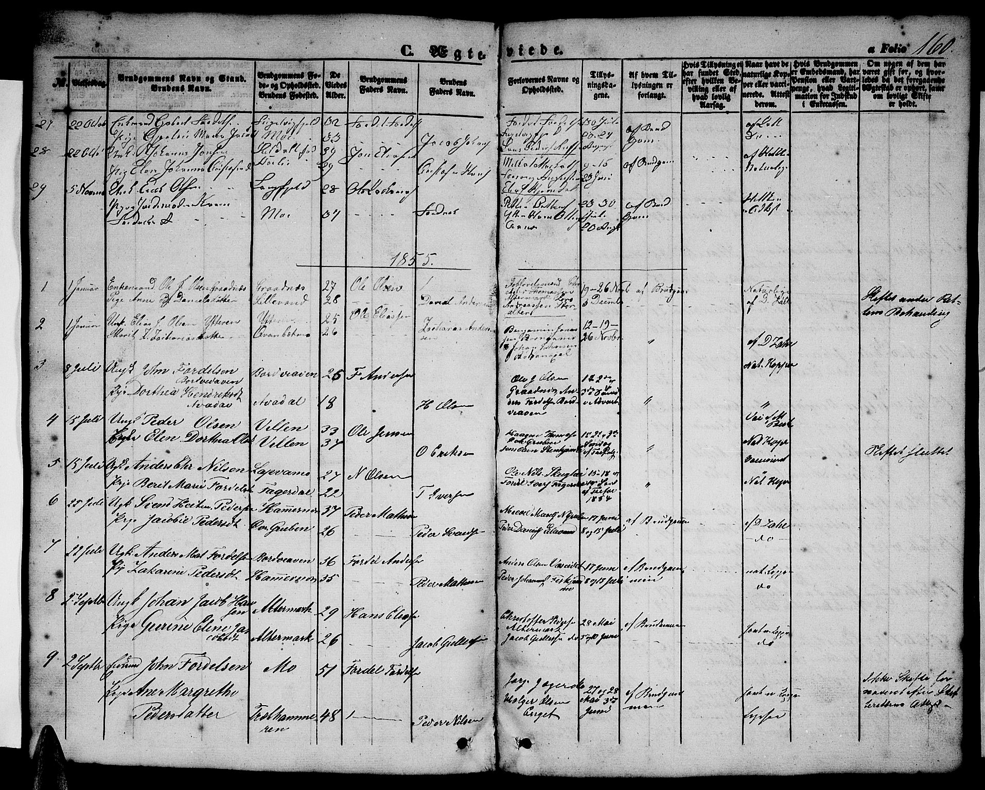 Ministerialprotokoller, klokkerbøker og fødselsregistre - Nordland, SAT/A-1459/827/L0414: Parish register (copy) no. 827C03, 1853-1865, p. 160