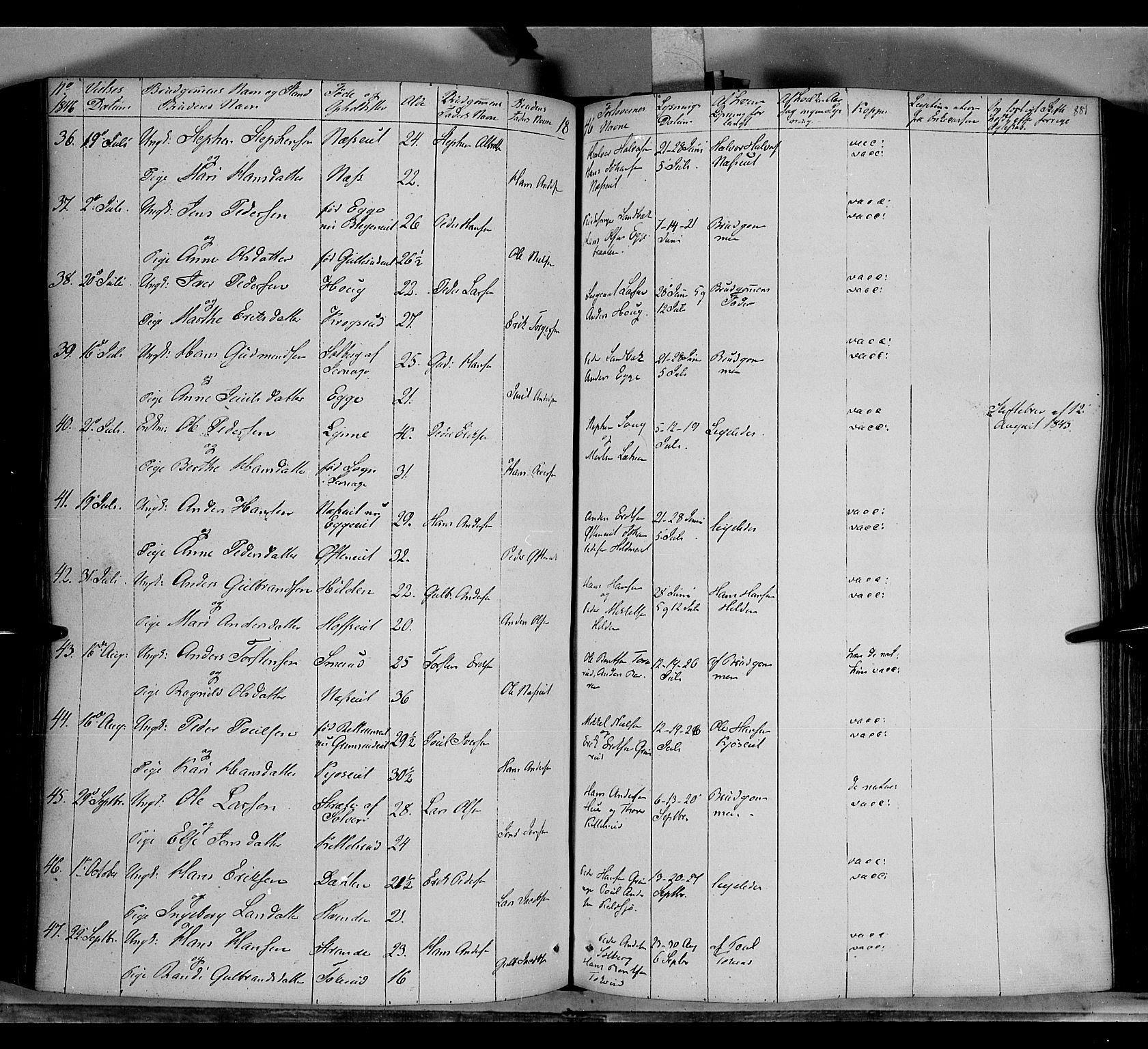 Gran prestekontor, AV/SAH-PREST-112/H/Ha/Haa/L0011: Parish register (official) no. 11, 1842-1856, p. 880-881