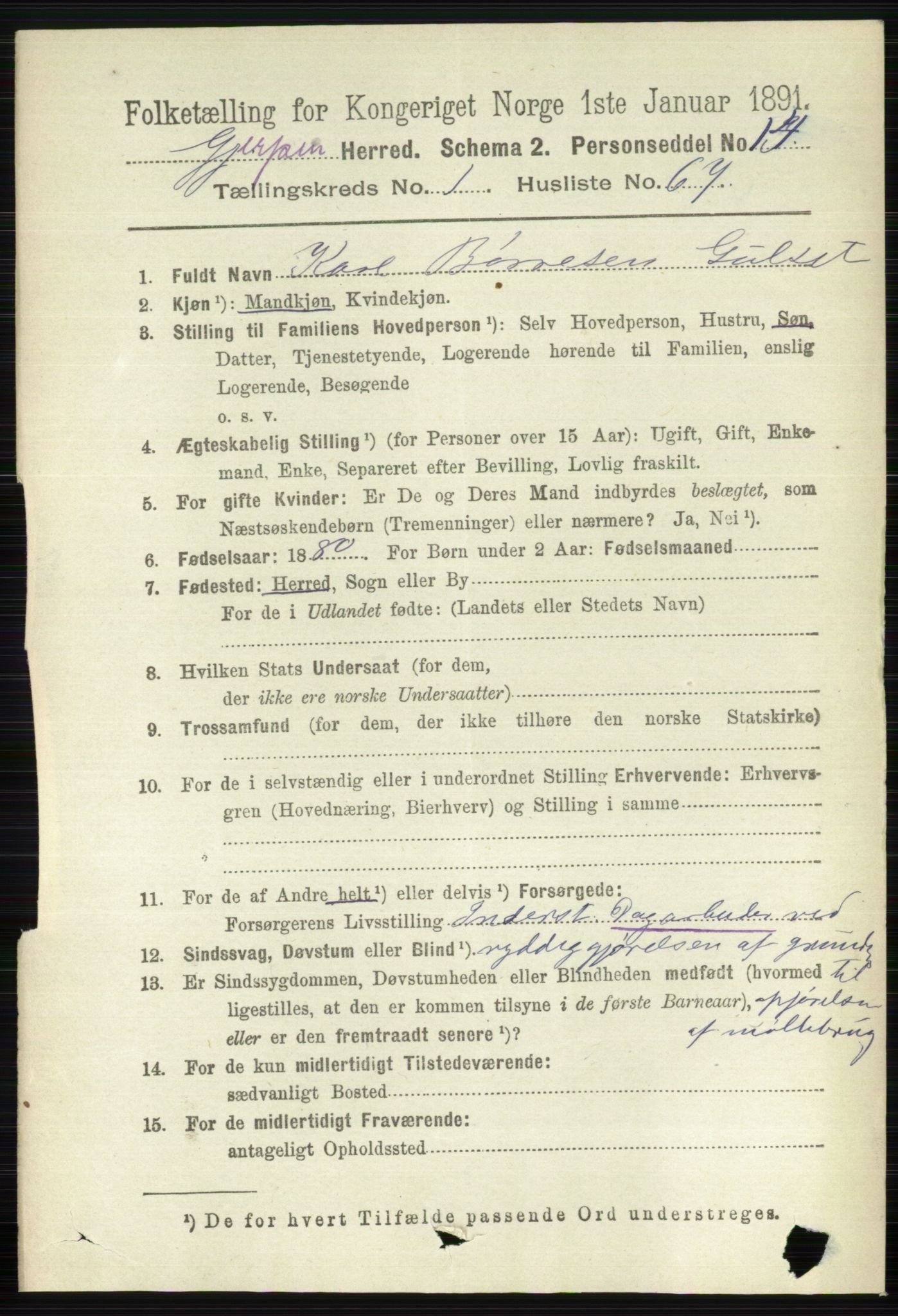 RA, 1891 census for 0812 Gjerpen, 1891, p. 643