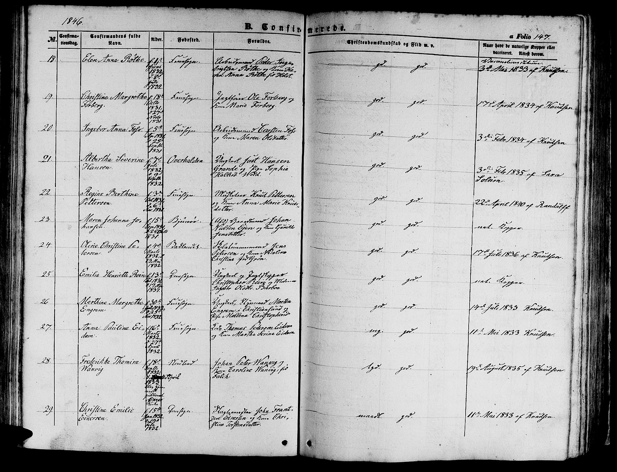 Ministerialprotokoller, klokkerbøker og fødselsregistre - Sør-Trøndelag, AV/SAT-A-1456/602/L0137: Parish register (copy) no. 602C05, 1846-1856, p. 147