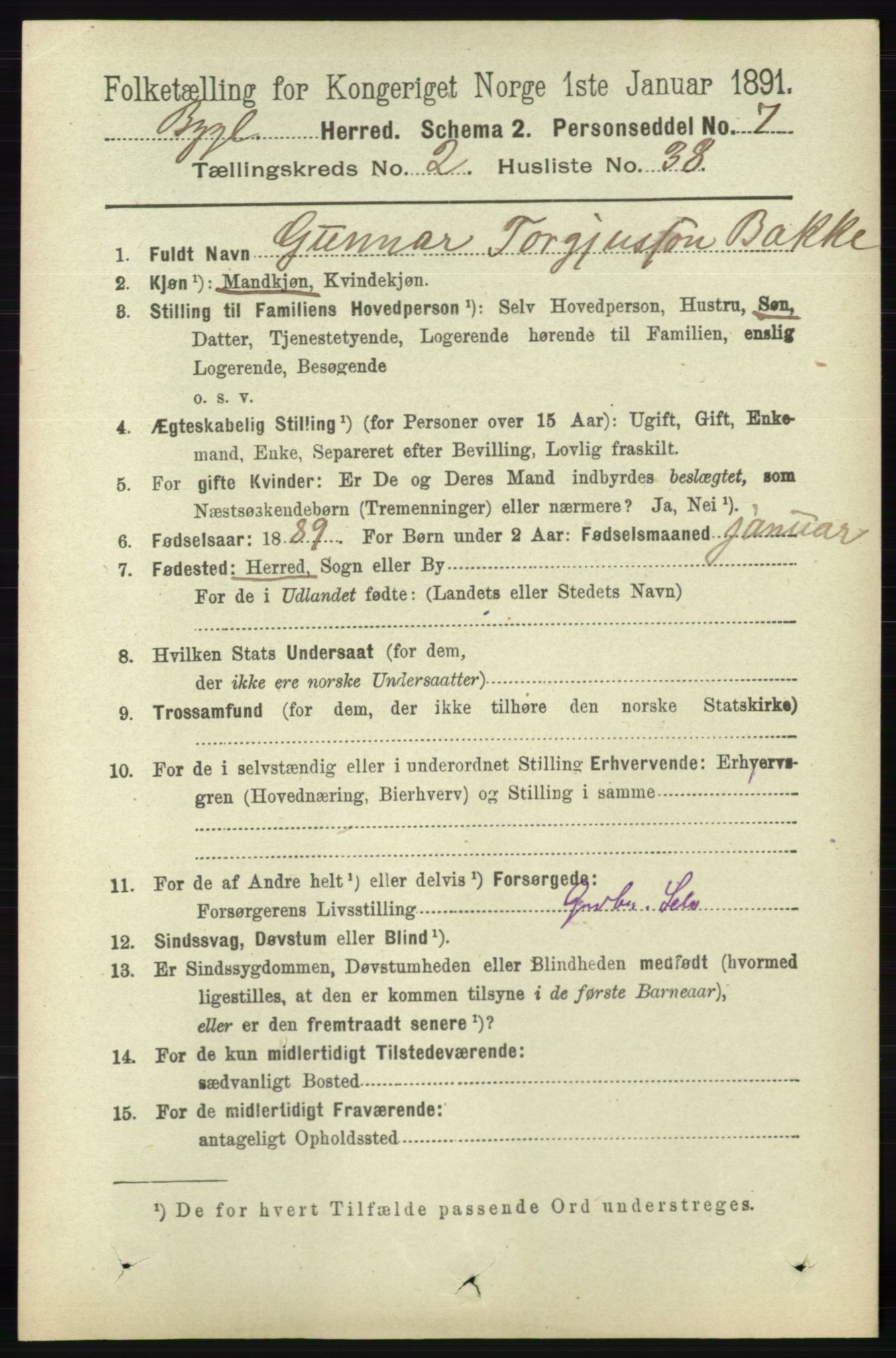 RA, 1891 census for 0938 Bygland, 1891, p. 514