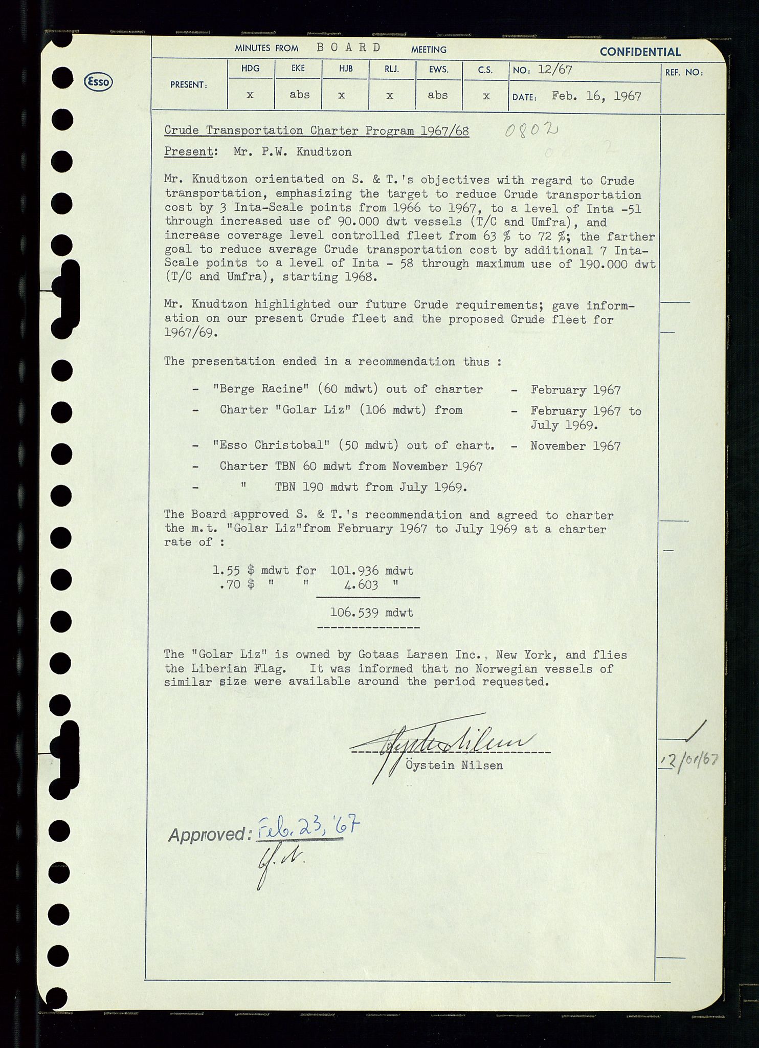 Pa 0982 - Esso Norge A/S, AV/SAST-A-100448/A/Aa/L0002/0003: Den administrerende direksjon Board minutes (styrereferater) / Den administrerende direksjon Board minutes (styrereferater), 1967, p. 23