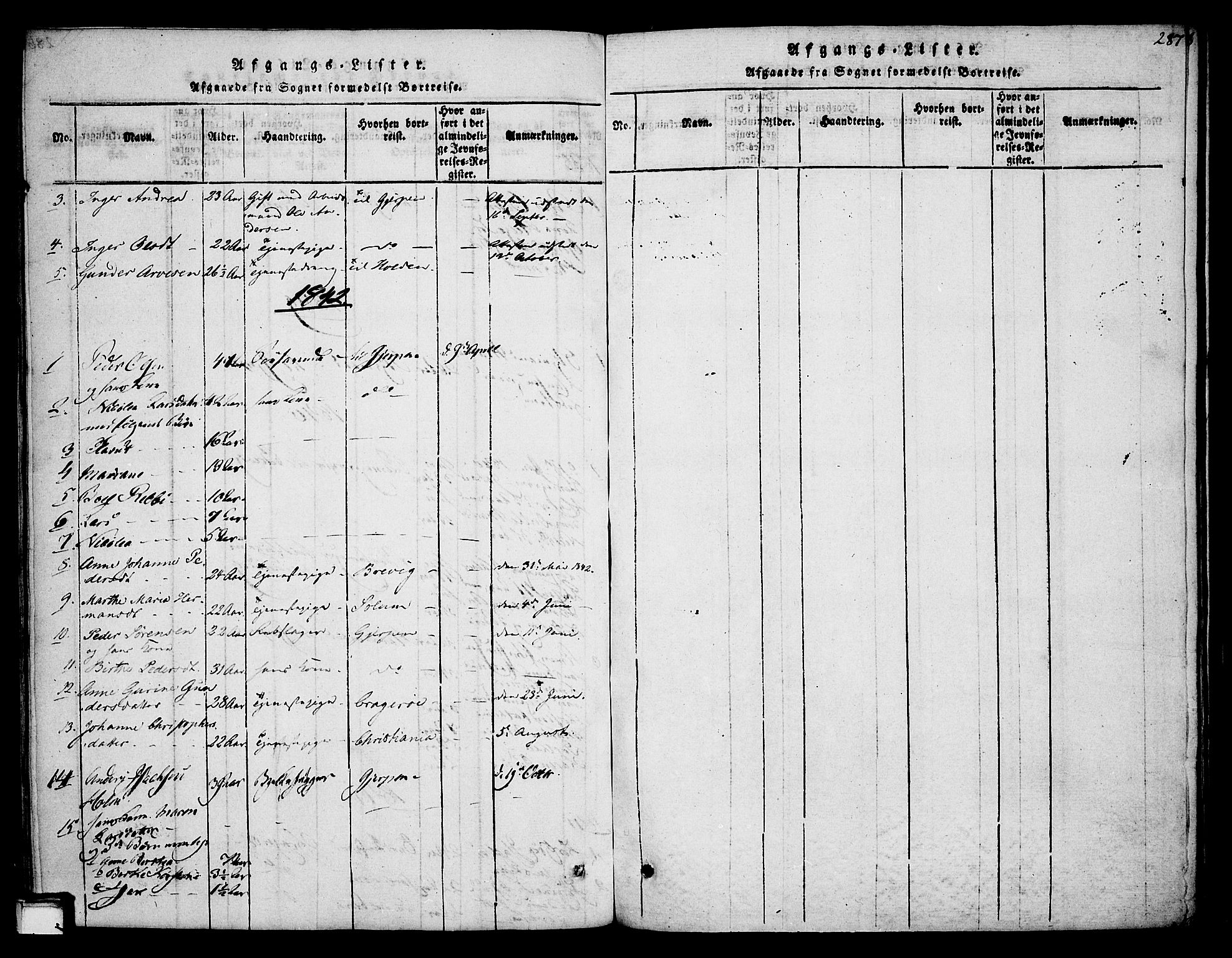 Skien kirkebøker, SAKO/A-302/F/Fa/L0005: Parish register (official) no. 5, 1814-1843, p. 287