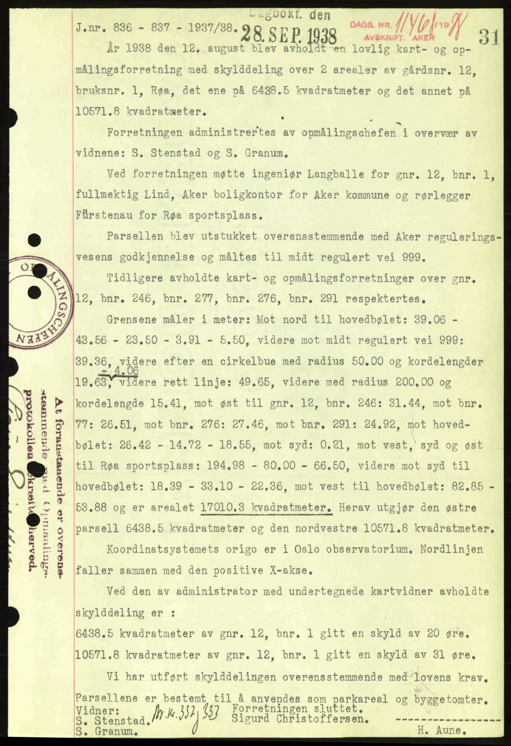 Aker herredsskriveri, SAO/A-10896/G/Gb/Gba/Gbab/L0025: Mortgage book no. A154-155, 1938-1938, Diary no: : 11468/1938