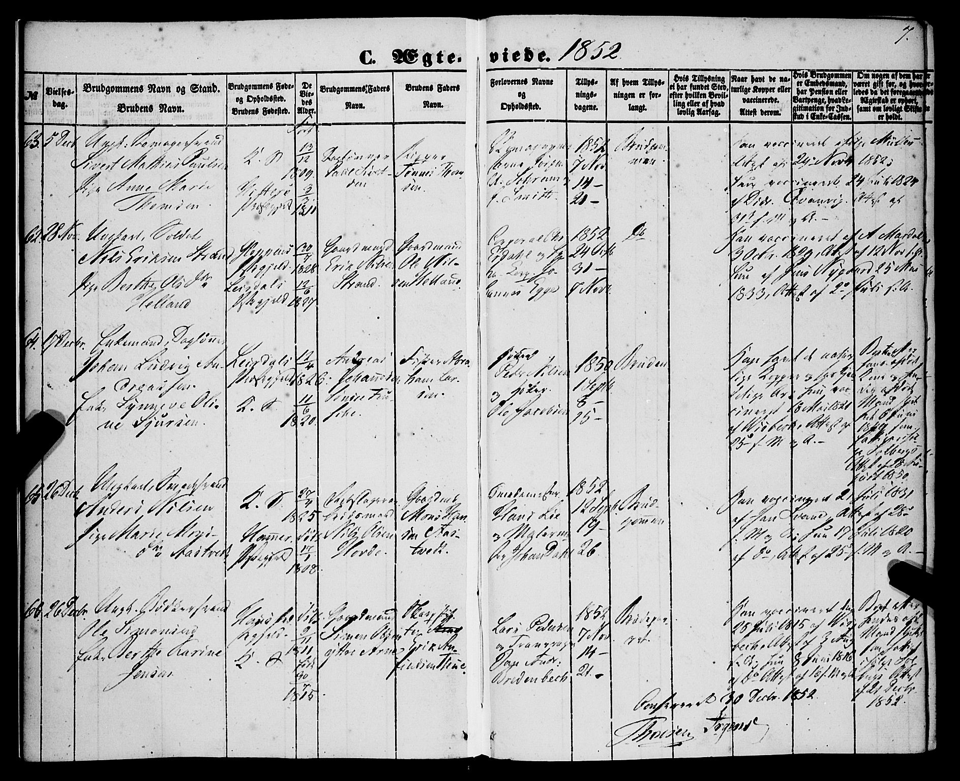 Korskirken sokneprestembete, AV/SAB-A-76101/H/Haa/L0035: Parish register (official) no. D 2, 1852-1867, p. 7