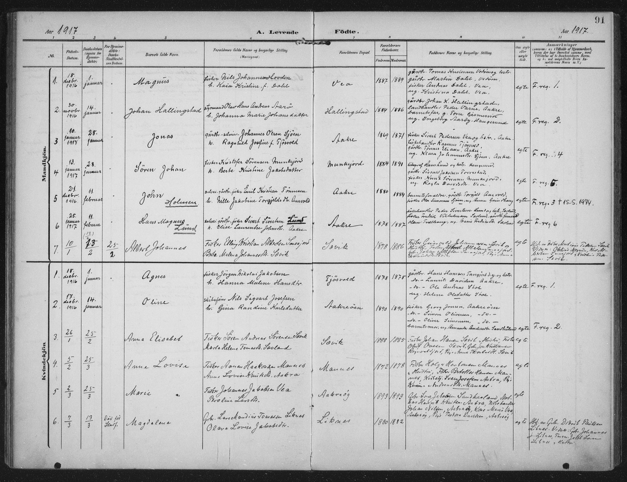 Kopervik sokneprestkontor, SAST/A-101850/H/Ha/Haa/L0005: Parish register (official) no. A 5, 1906-1924, p. 91