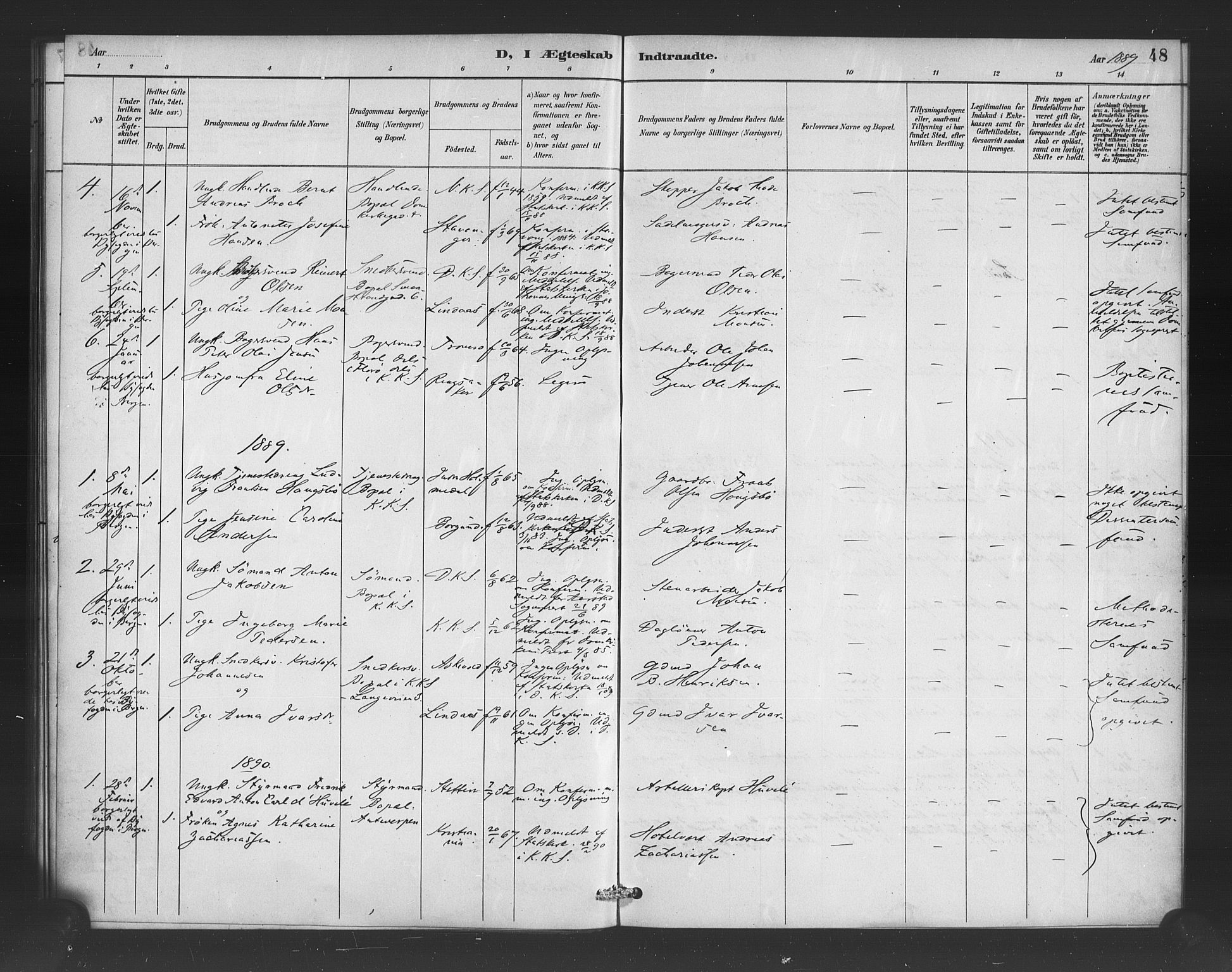 Korskirken sokneprestembete, SAB/A-76101/H/Haa/L0052: Parish register (official) no. G 2, 1887-1899, p. 48