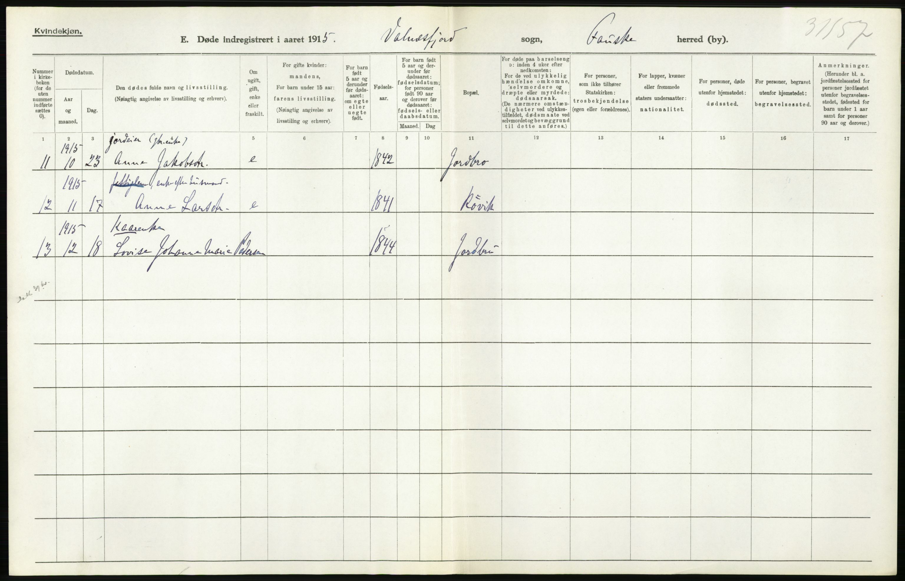 Statistisk sentralbyrå, Sosiodemografiske emner, Befolkning, AV/RA-S-2228/D/Df/Dfb/Dfbe/L0049: Nordlands amt: Døde. Bygder., 1915, p. 40