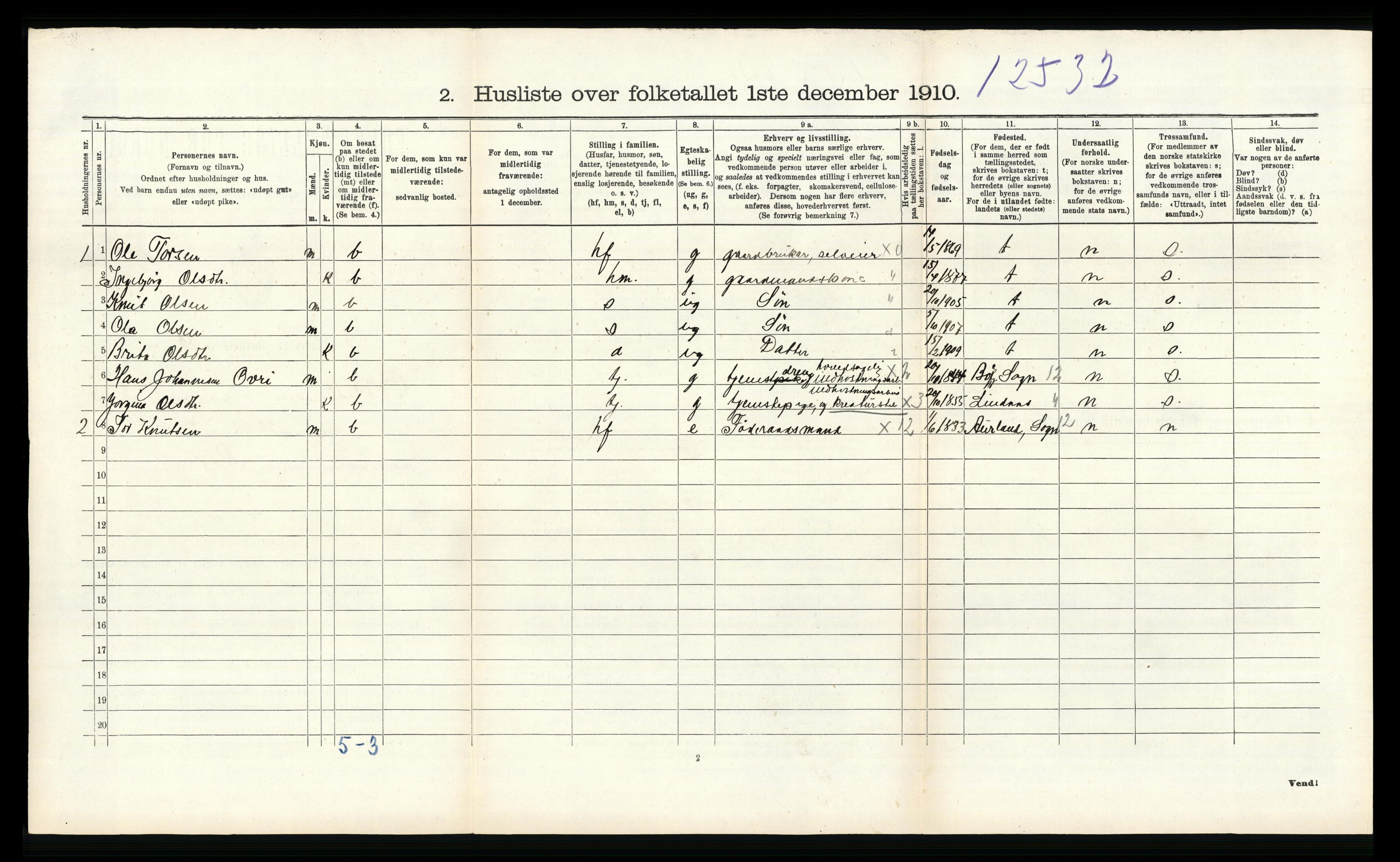 RA, 1910 census for Vossestrand, 1910, p. 416