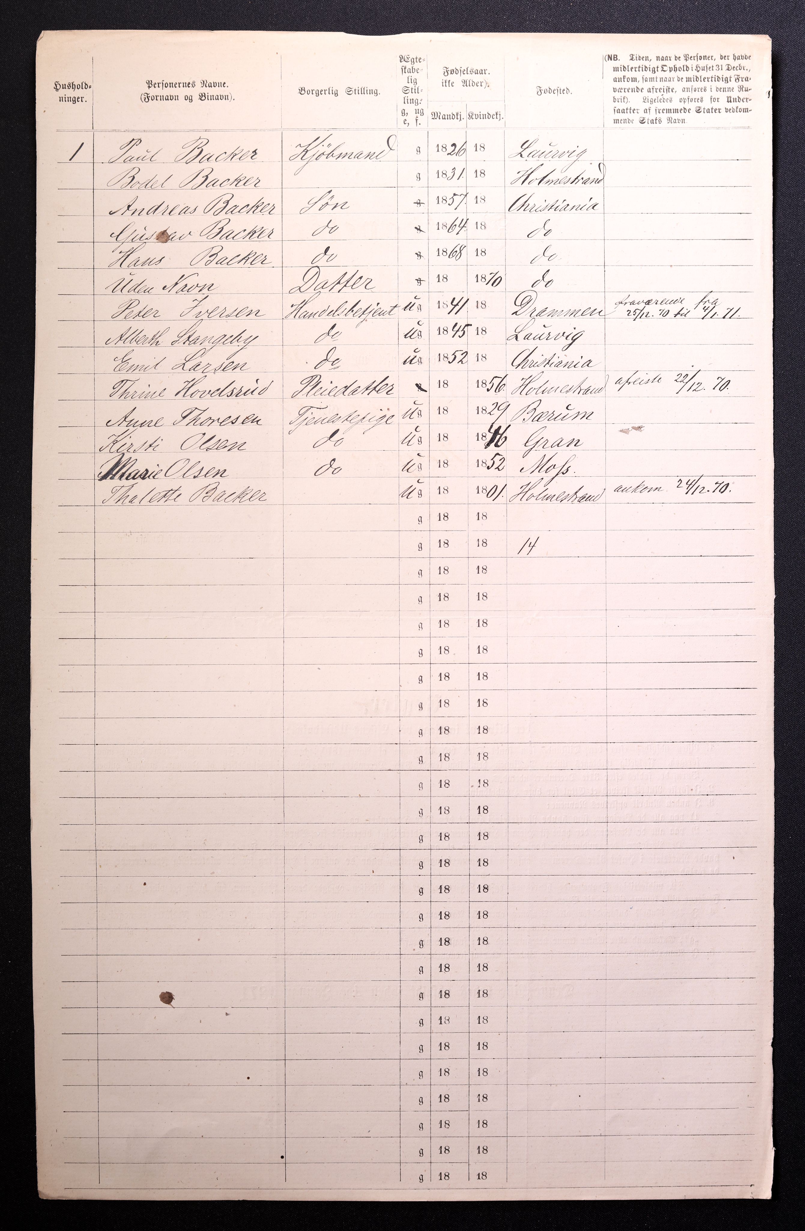 RA, 1870 census for 0301 Kristiania, 1870, p. 1650