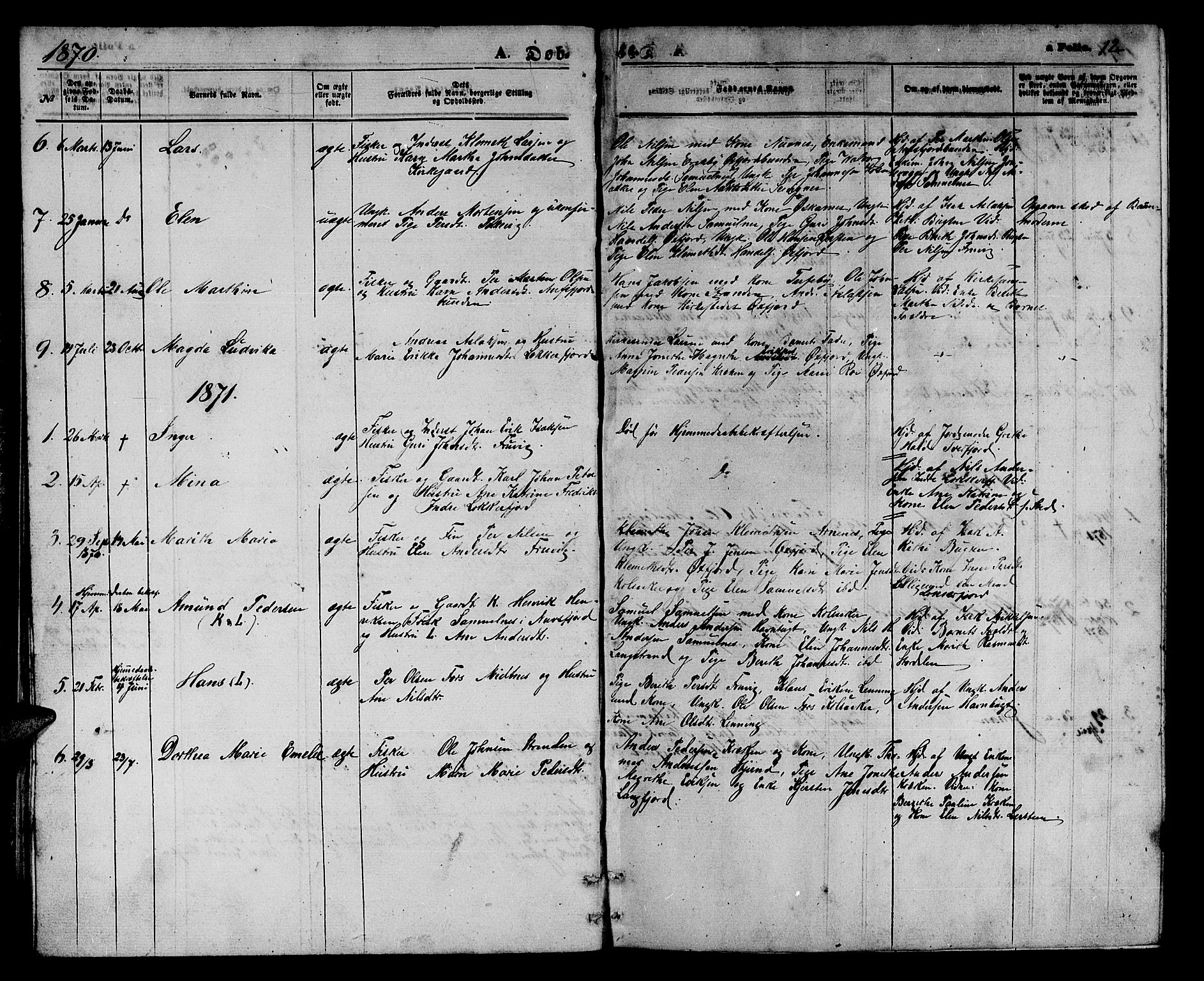 Loppa sokneprestkontor, SATØ/S-1339/H/Hb/L0004klokker: Parish register (copy) no. 4, 1864-1880, p. 12