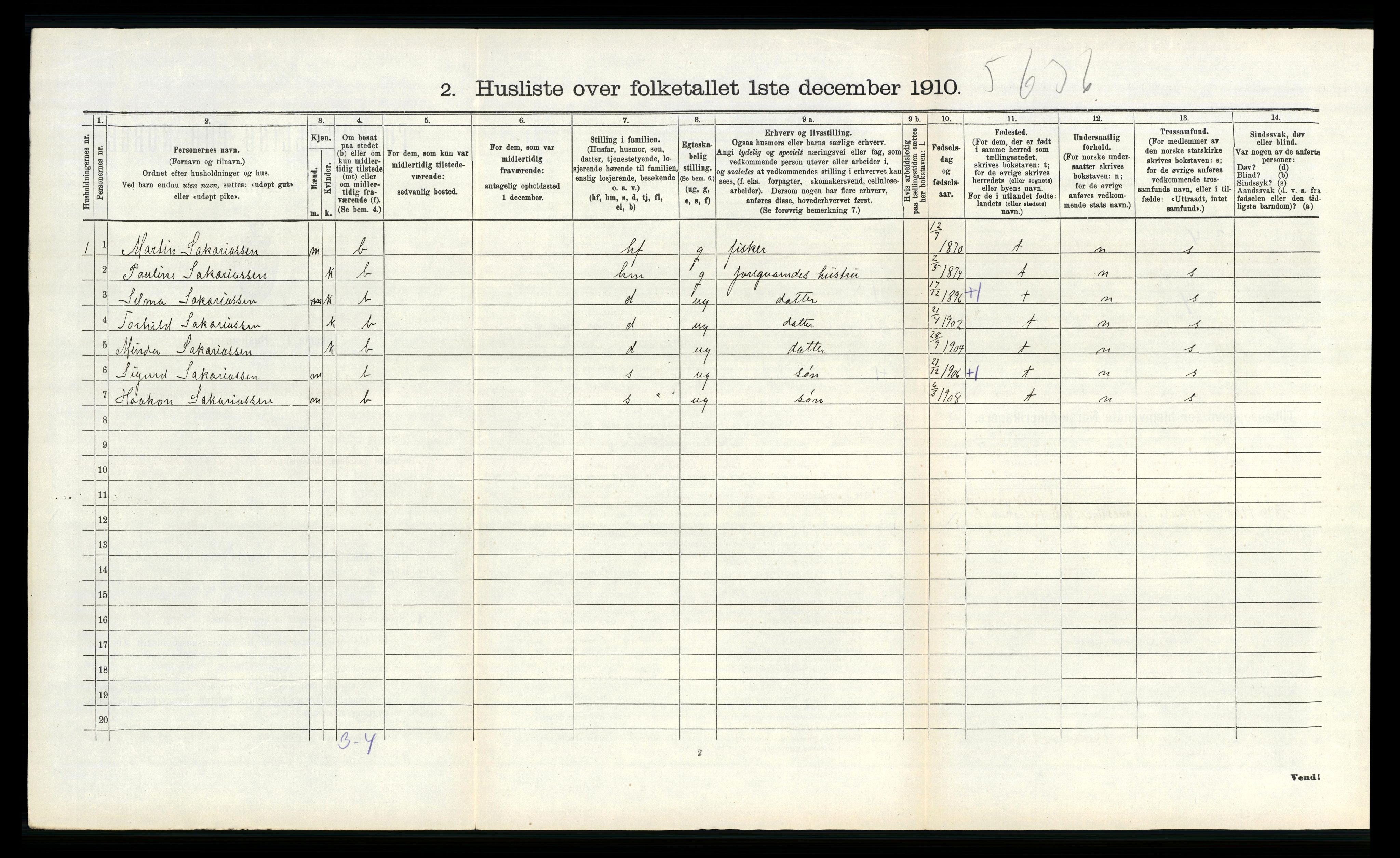 RA, 1910 census for Vanse, 1910, p. 2574